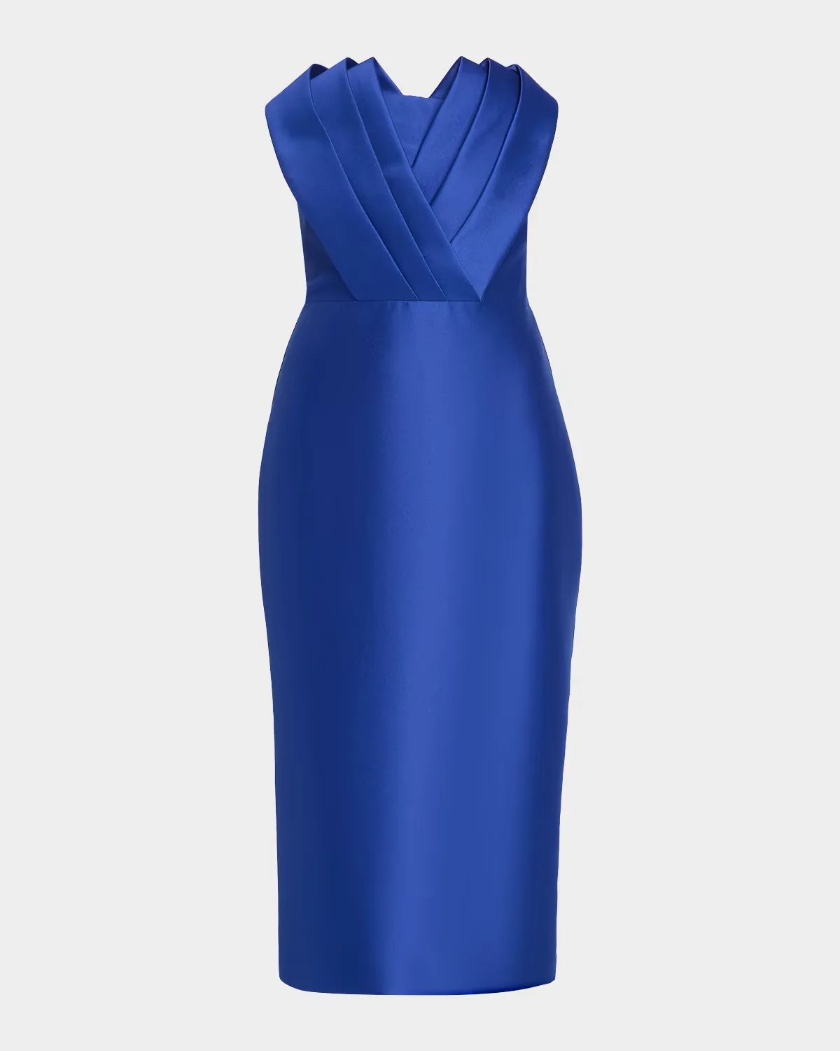 Strapless Pleated Fan Mikado Midi Dress by Badgley Mischka