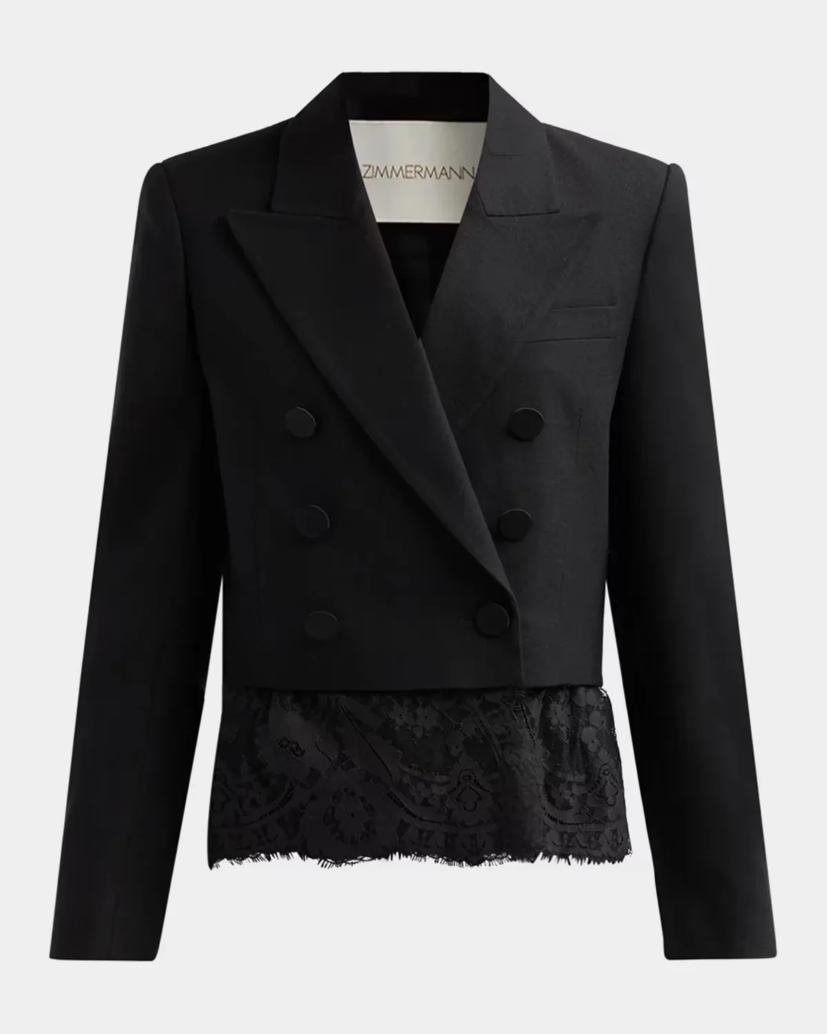 Lace-Trim Wool-Blend Double-Breasted Jacket by Zimmermann