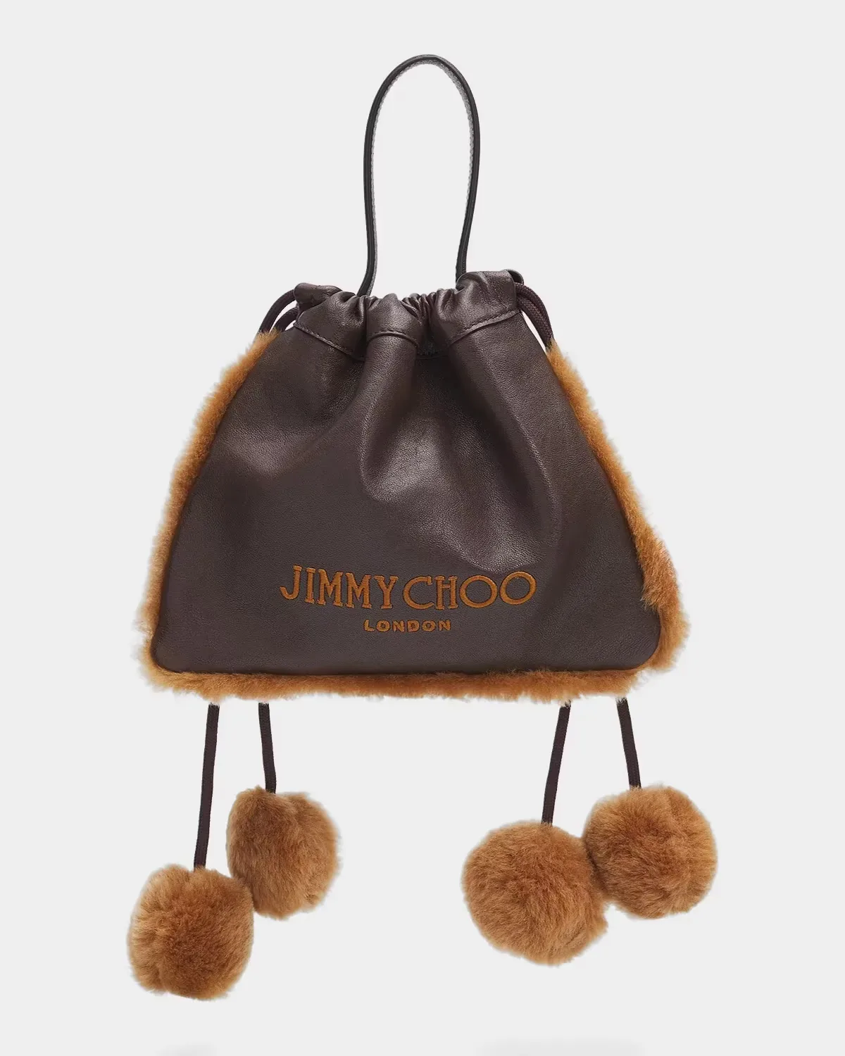 Mini Shearling-Trim Leather Drawstring Pouch Bag by Jimmy Choo