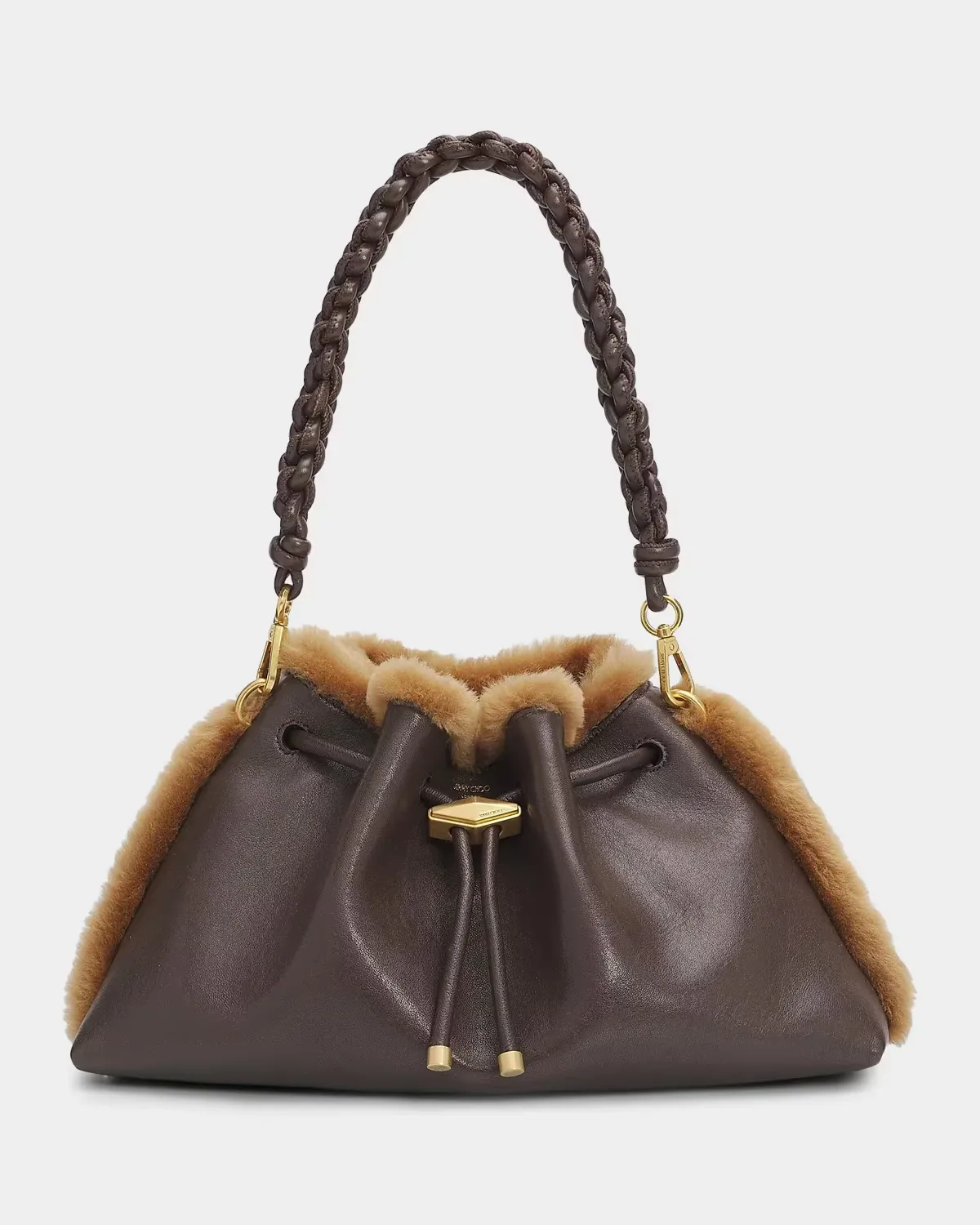 Cinch Shearling-Trim Biker Leather Shoulder Bag by Jimmy Choo