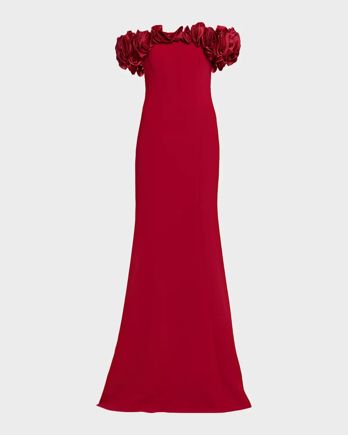 Ruffle Off-Shoulder Crepe Gown by Teri Jon