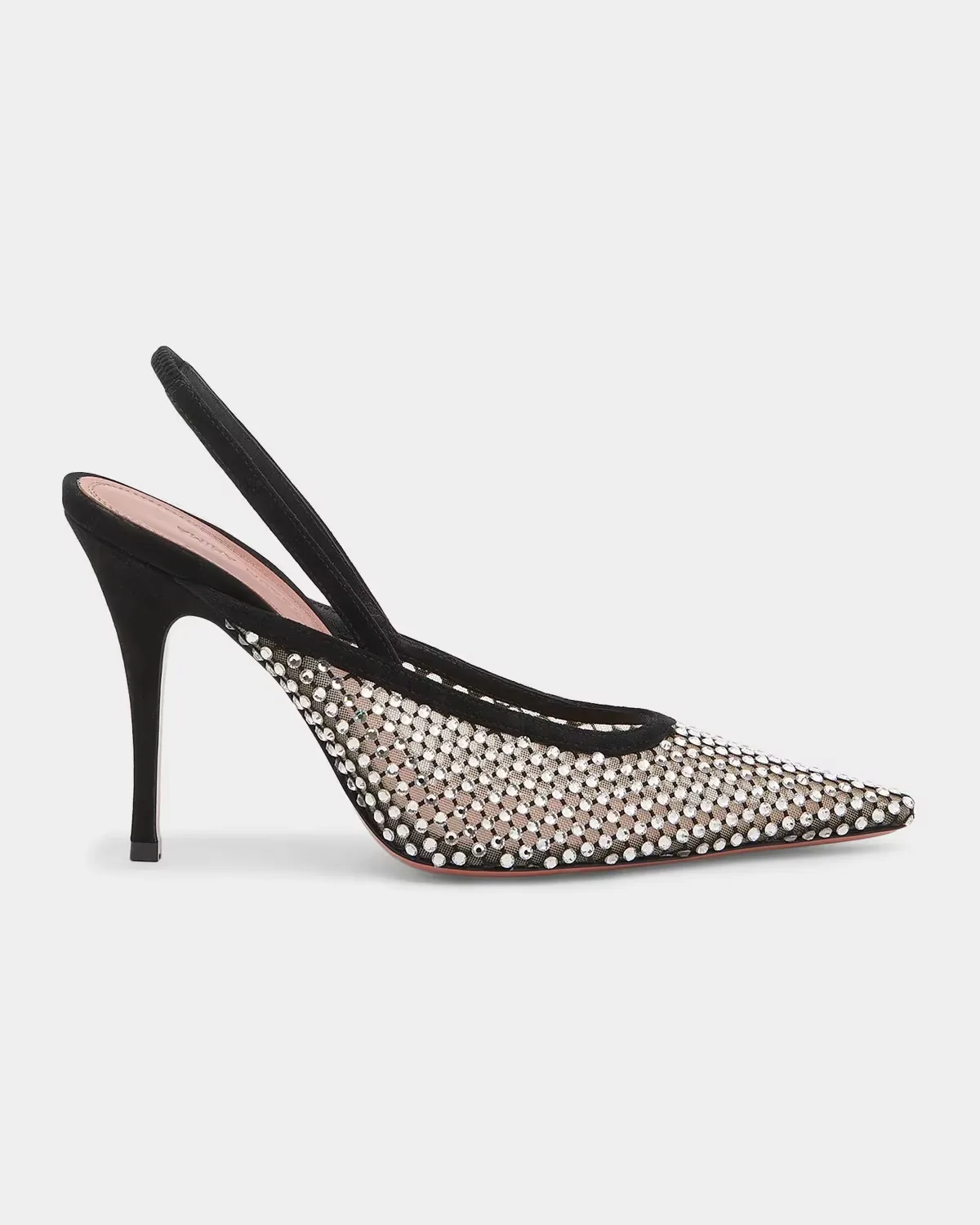 Felicia 100MM Crystal-Embellished Net & Suede Slingback Pumps by Amina Muaddi