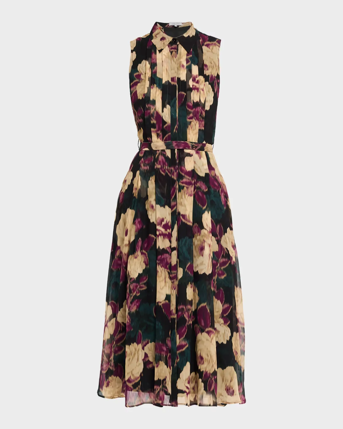 Pleated Floral-Print Chiffon Midi Shirtdress by Teri Jon