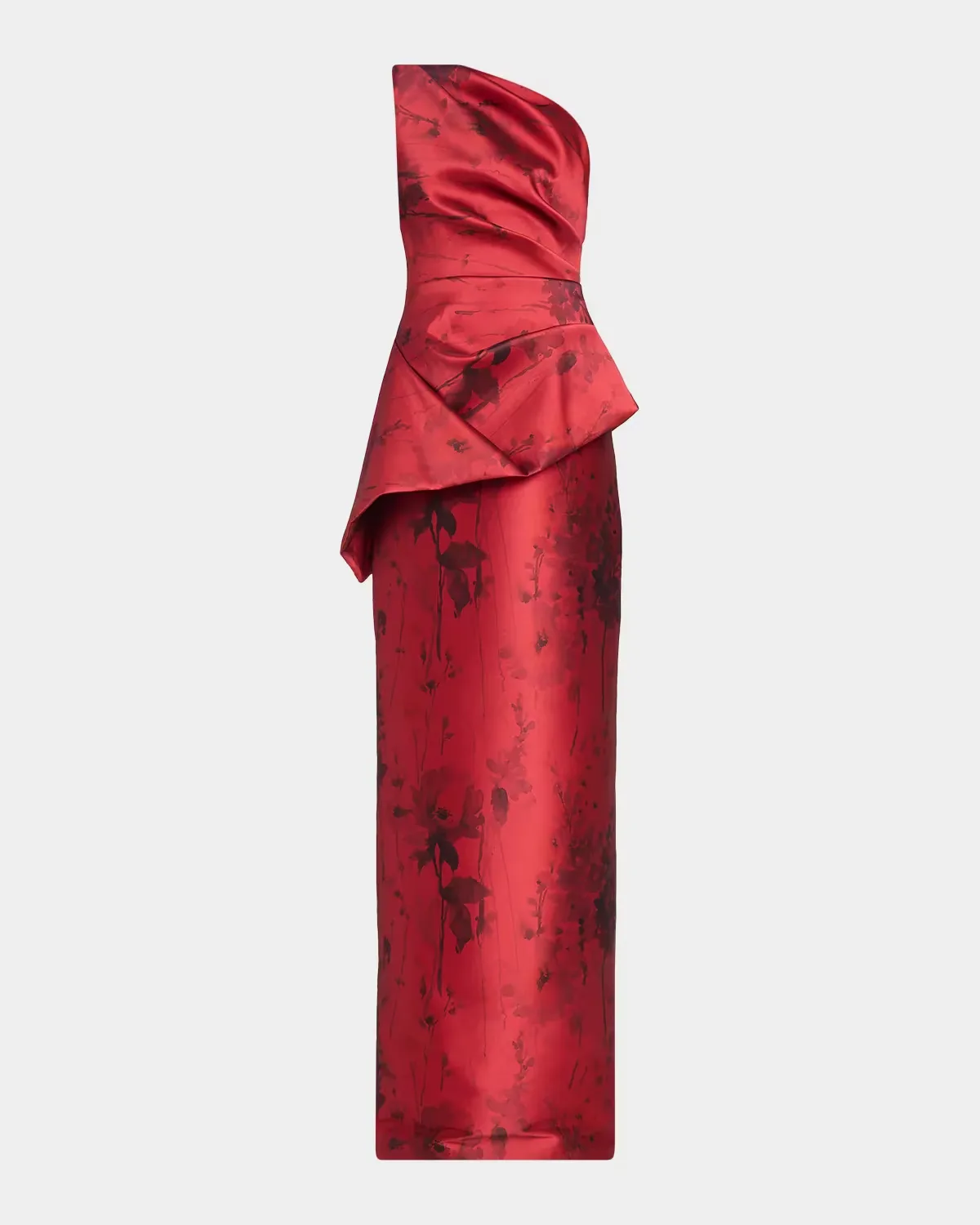 Satin Floral One-Shoulder Gown by Teri Jon