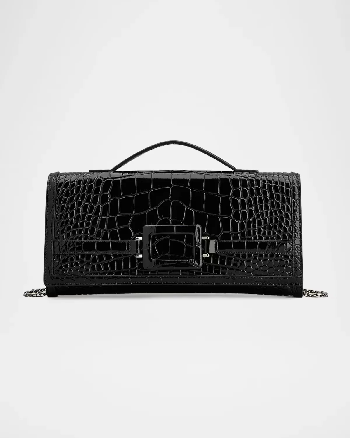 Belle Vivier Croc-Embossed Leather Clutch Bag