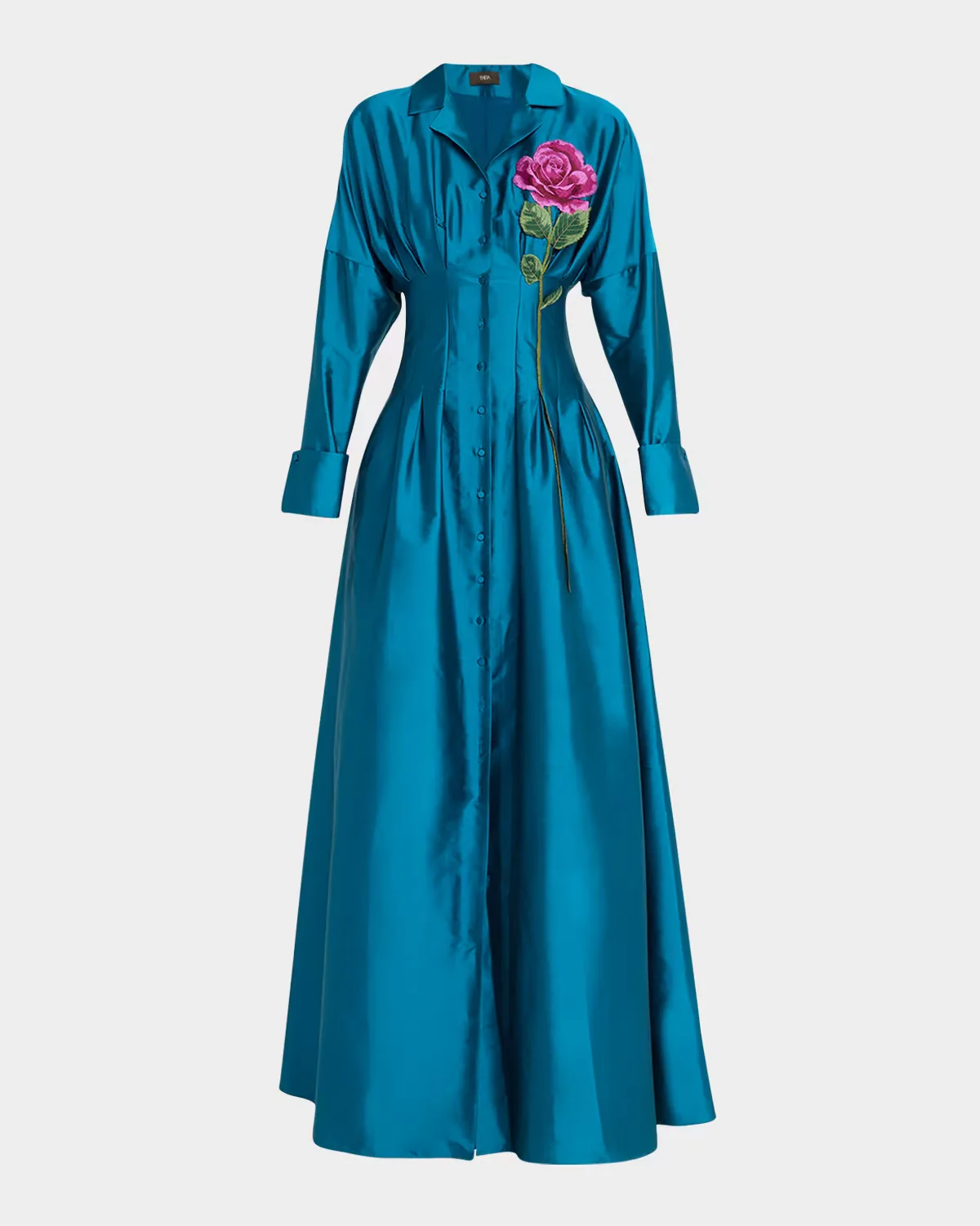 Marlena Pleated Floral-Embroidered Taffeta Gown by Theia