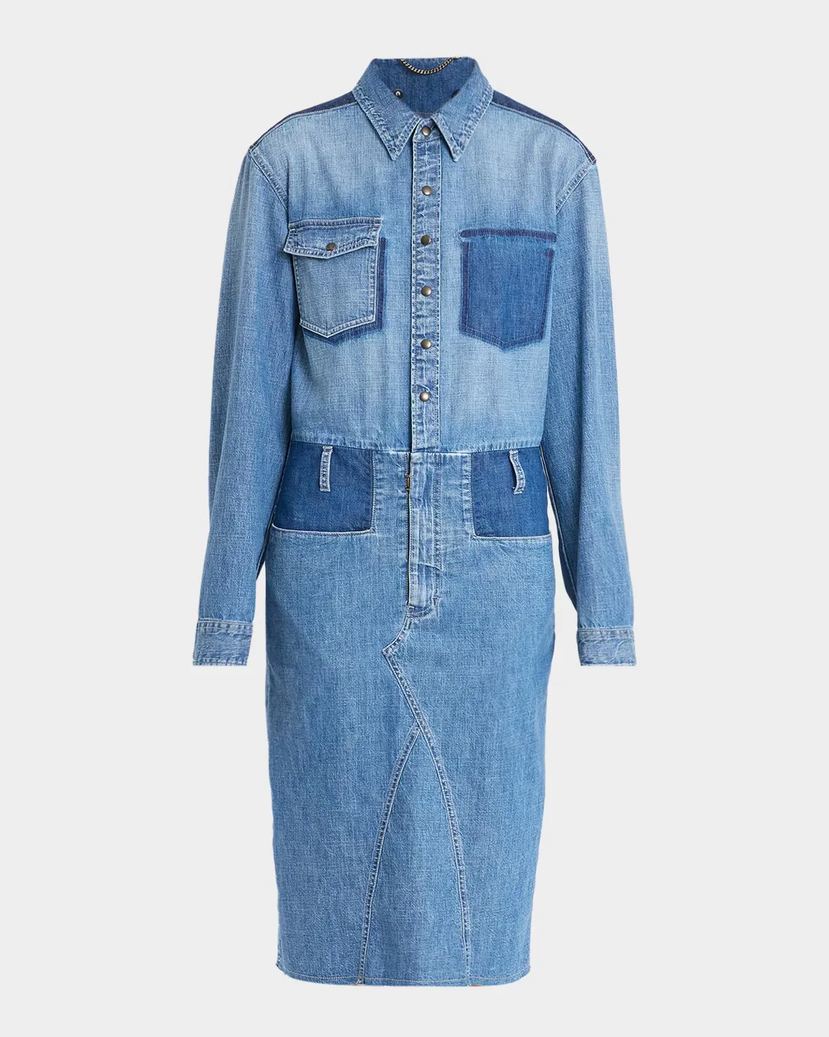 Patchwork Denim Midi Shirtdress by Maison Margiela