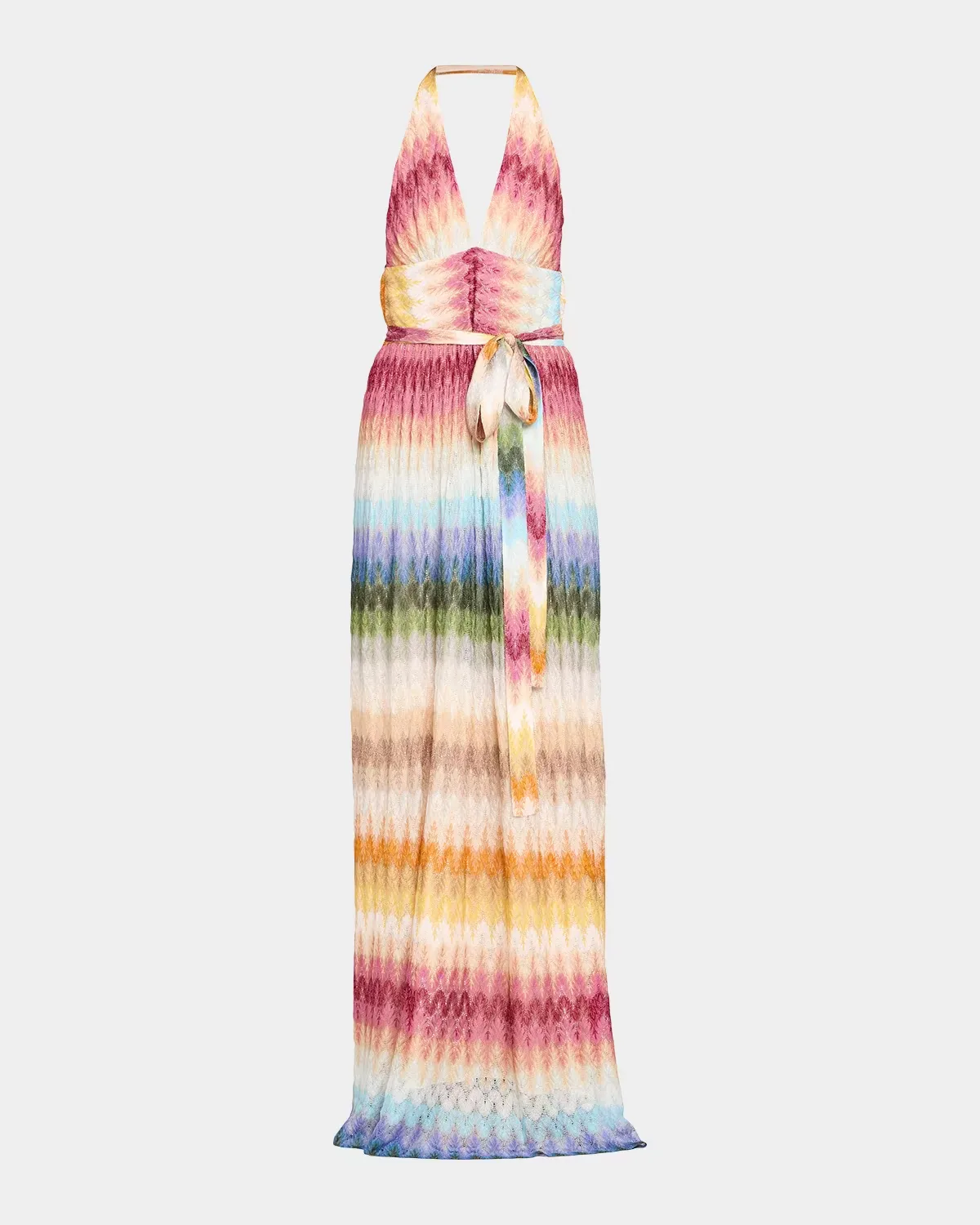 Metallic Zigzag Plunging Halter Maxi Dress by Missoni