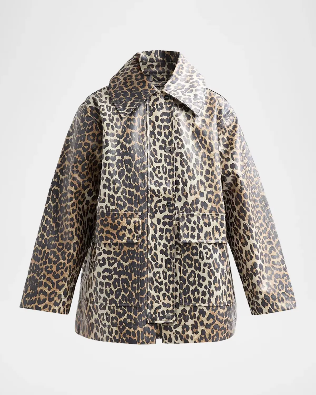 Laminated Leopard-Print Cotton Canvas Jacket by GANNI