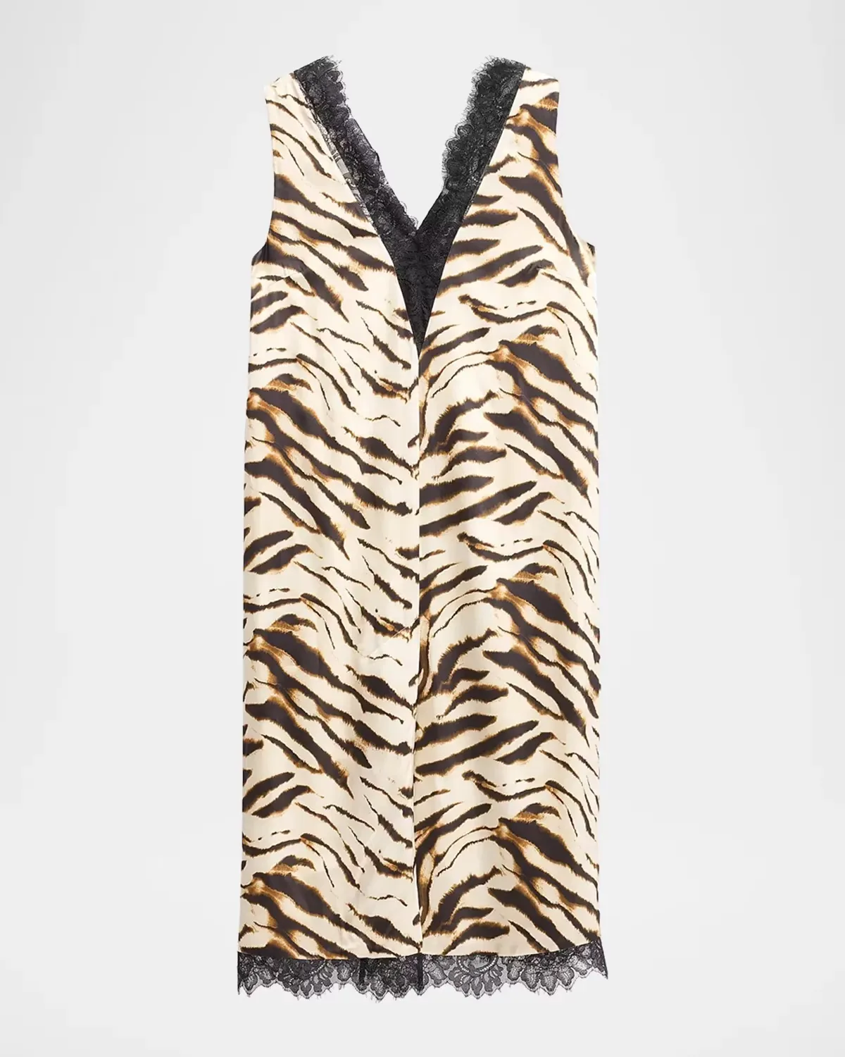 Printed Satin V-Neck Midi Dress by GANNI