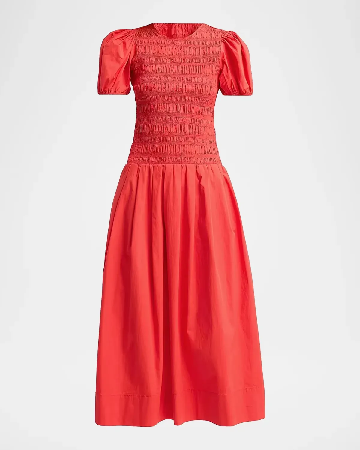 Stretch-Cotton Smocked Midi Dress by GANNI