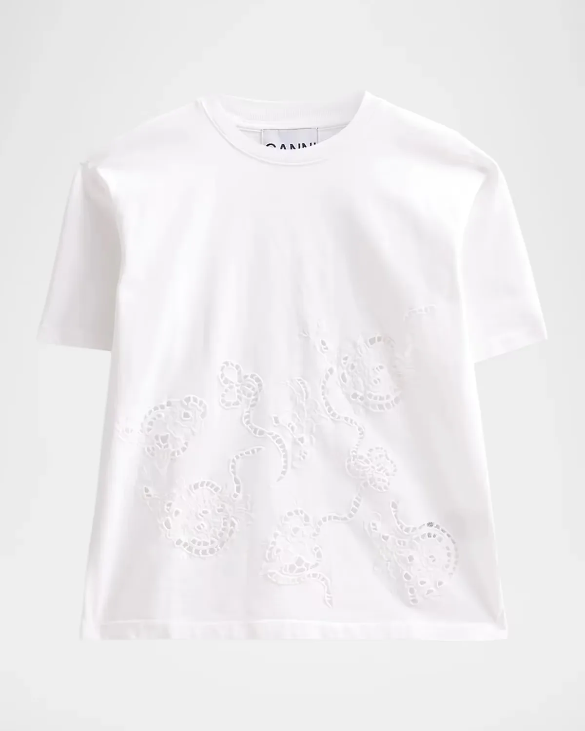 Embroidered Anglais Cotton Jersey T-Shirt by GANNI