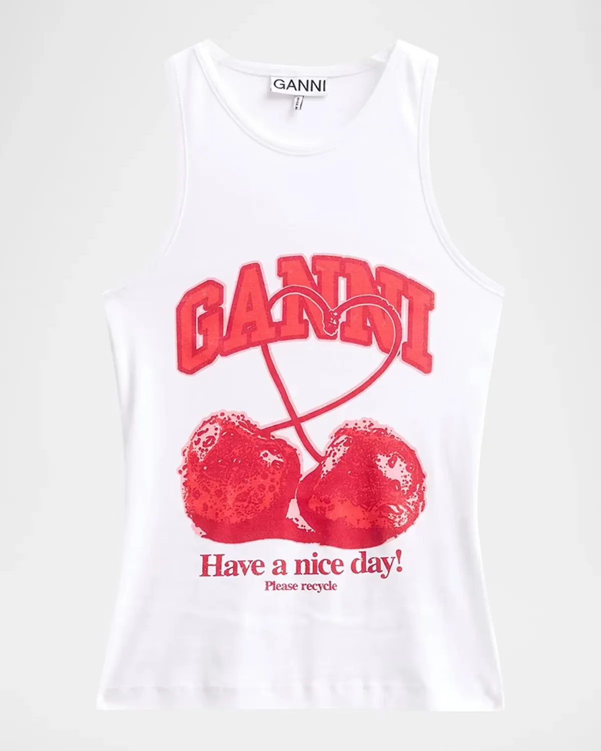 Compact Rib Jersey Cherry Tank Top by GANNI