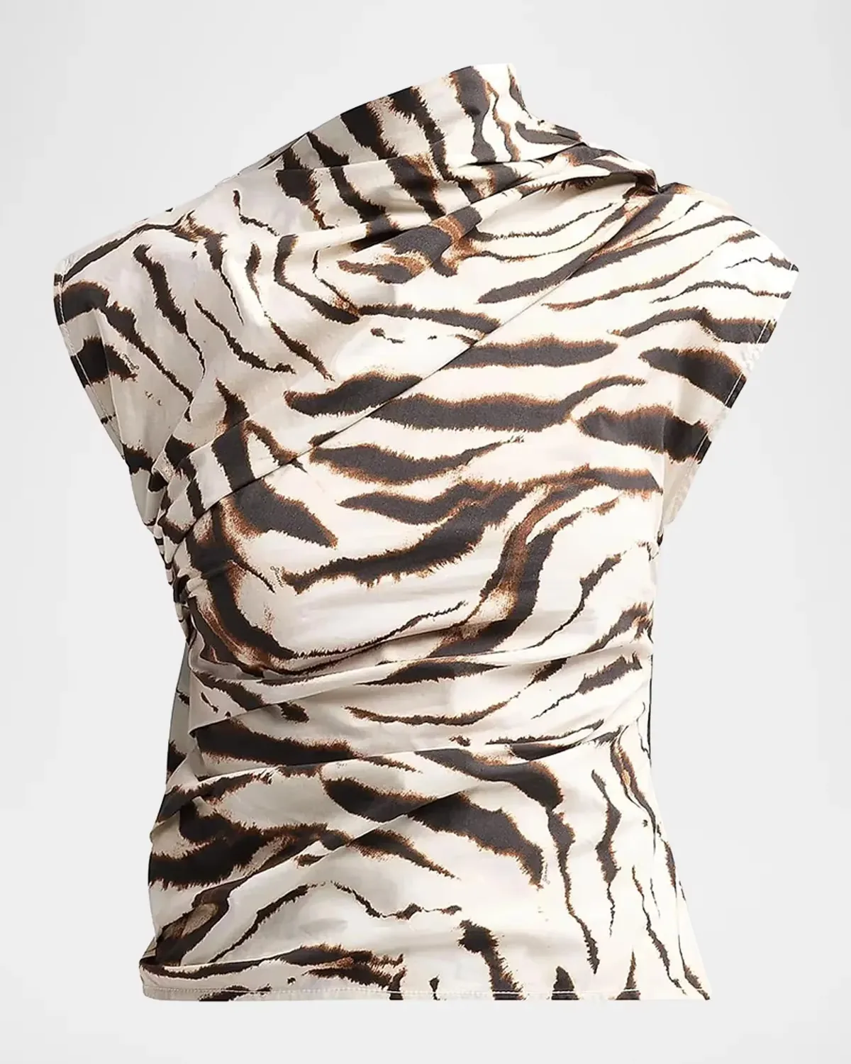 Tiger Print Stretch Cotton Ruched Top by GANNI