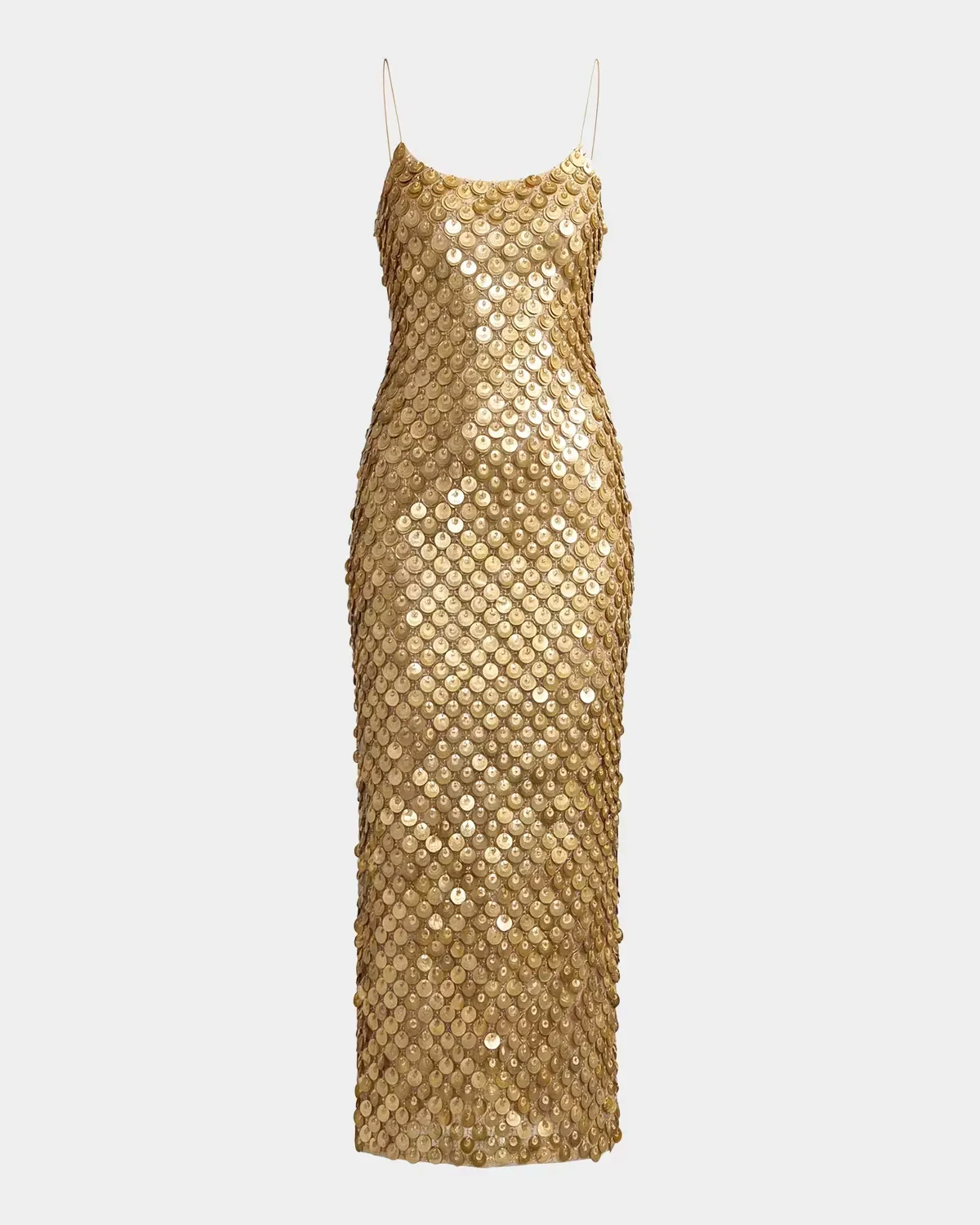 Paillette Mesh Spaghetti Strap Column Dress by M.A.C.