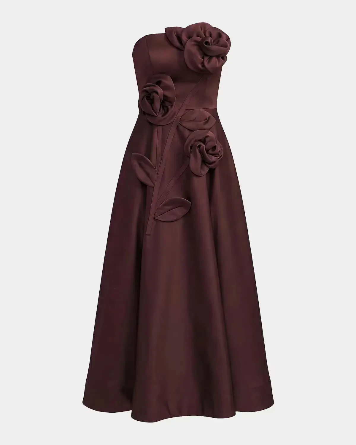 Floral Satin Strapless Midi Dress