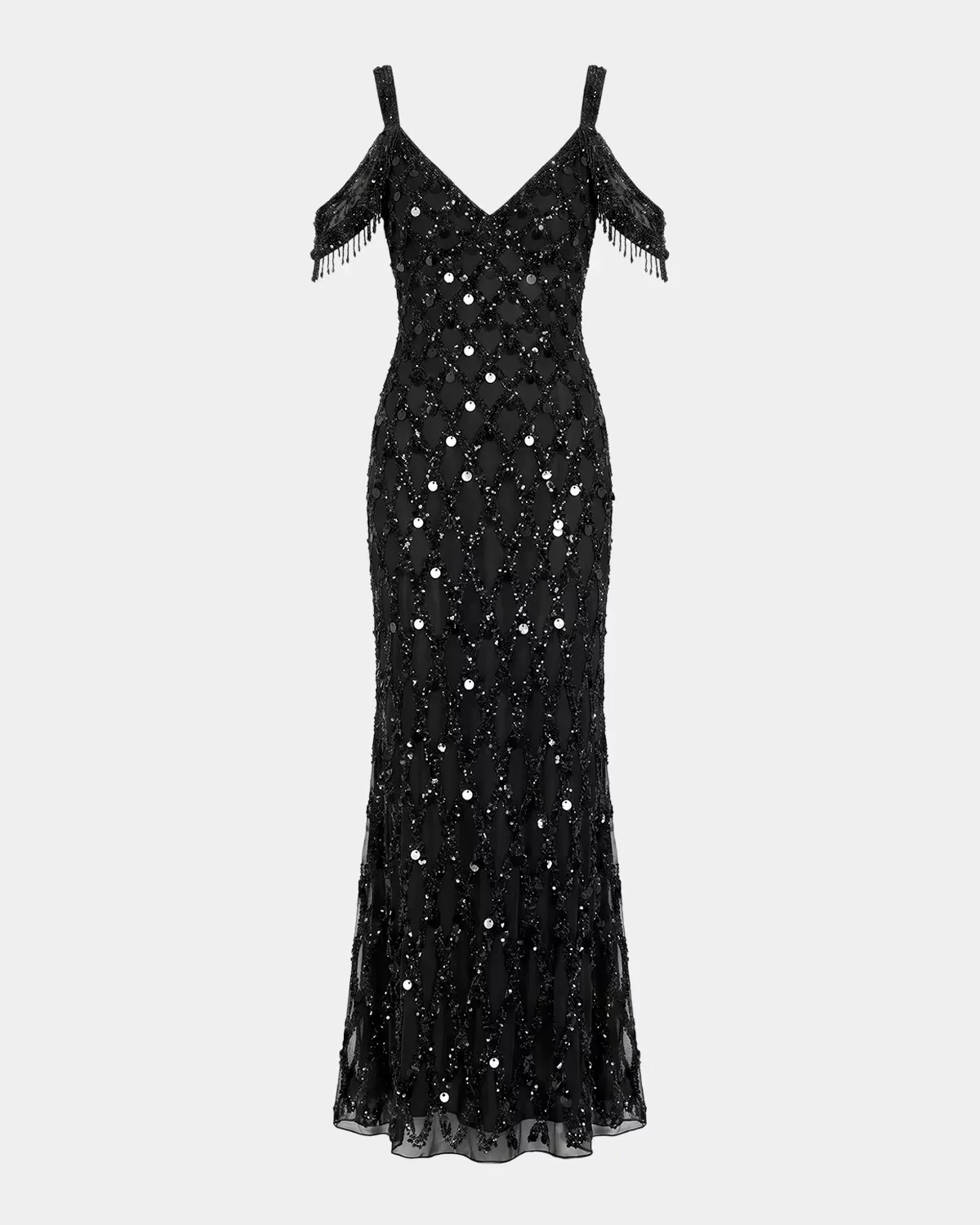 Beaded Mesh Off-The-Shoulder Column Gown by M.A.C.