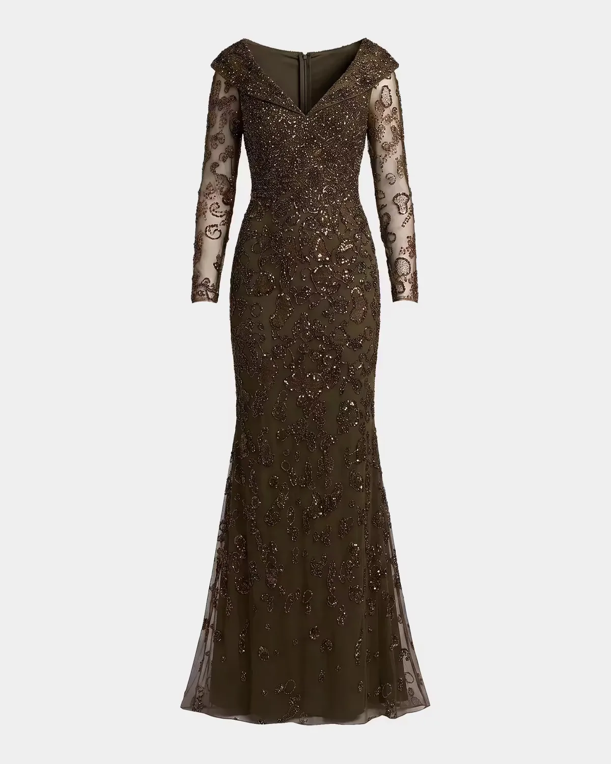 Beaded Lace Long Sleeve Gown by M.A.C.