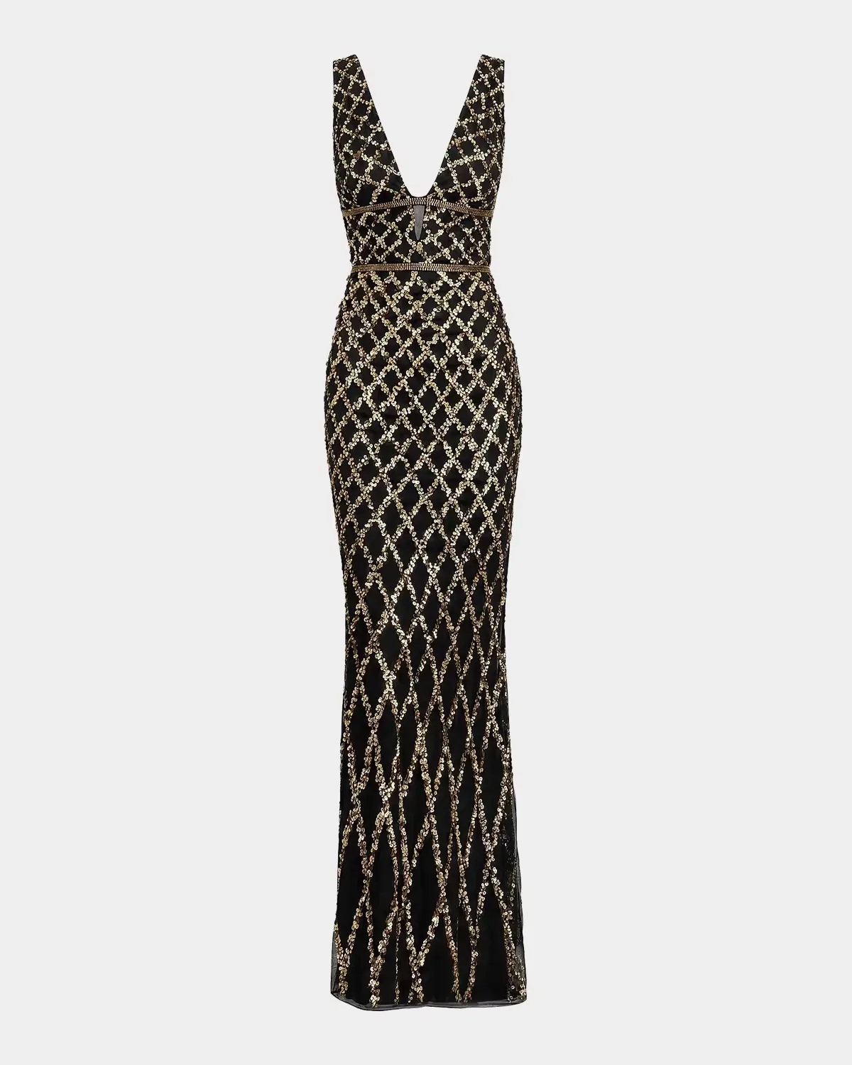 Embellished V-Neck Column Gown by M.A.C.