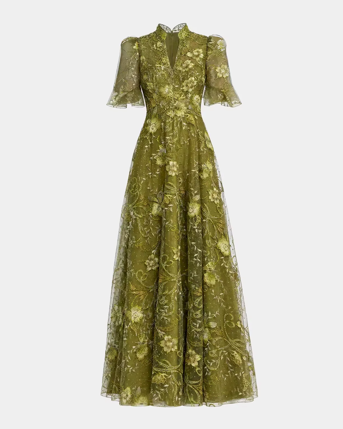 Floral-Embroidered Puff A-Line Gown by M.A.C.