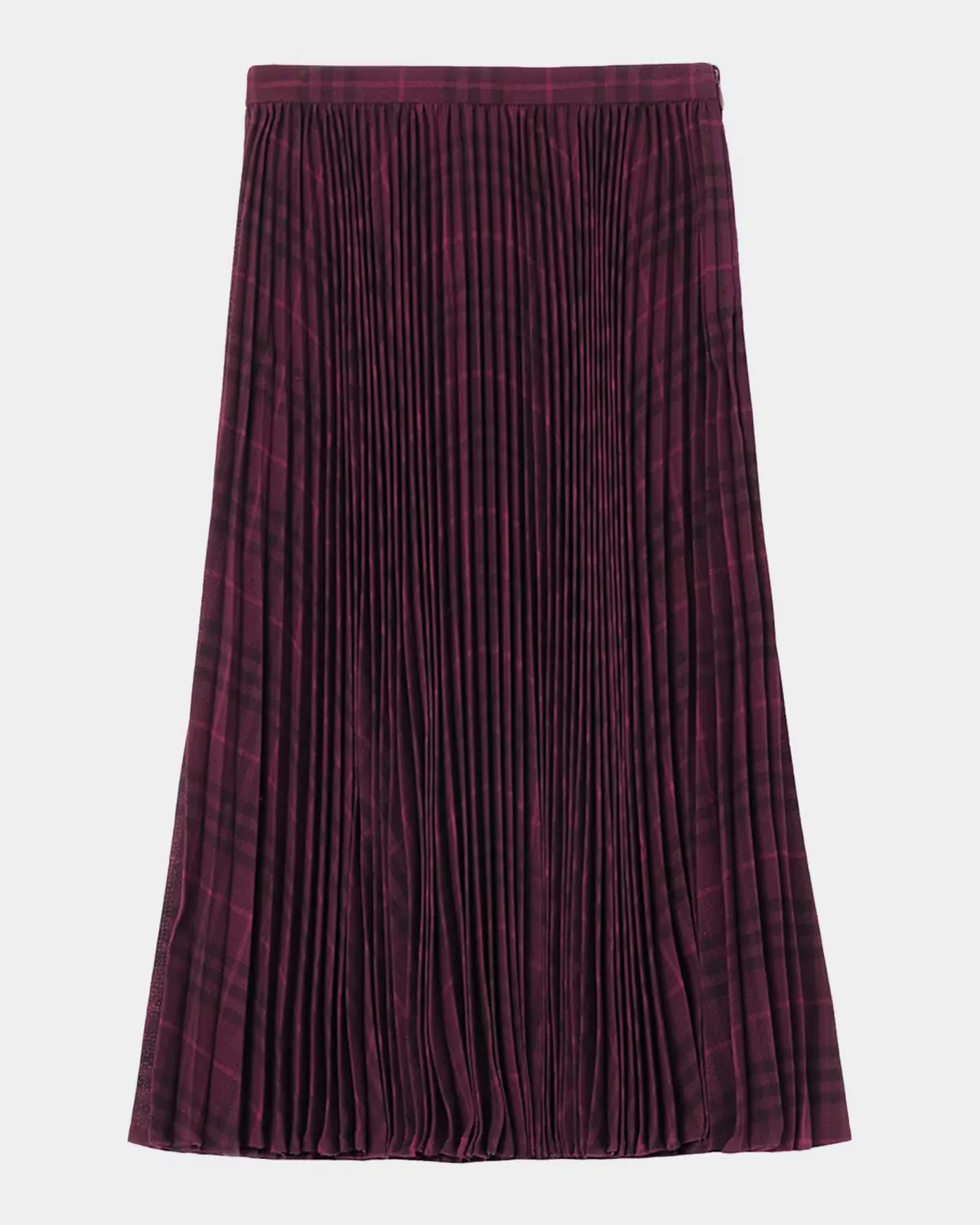 Petal Pleated Plaid Midi Skirt by Burberry
