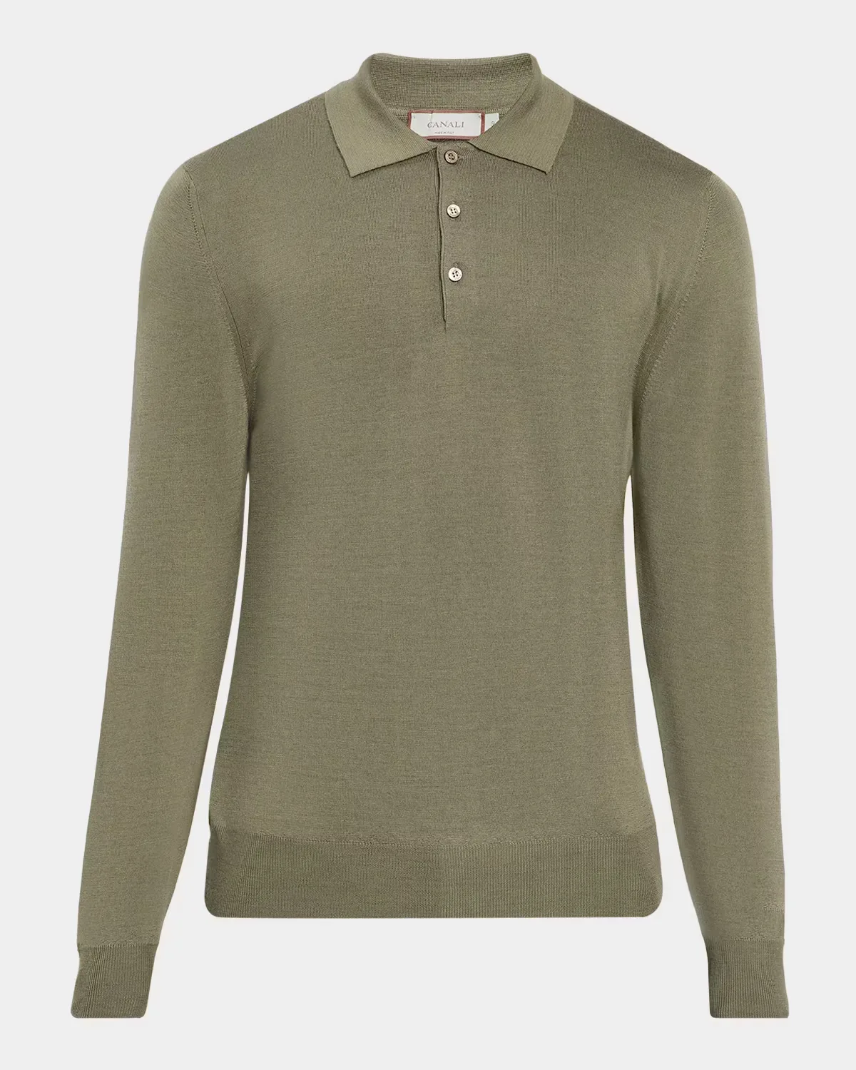 Merino Wool Knit Long-Sleeve Polo Shirt by Canali