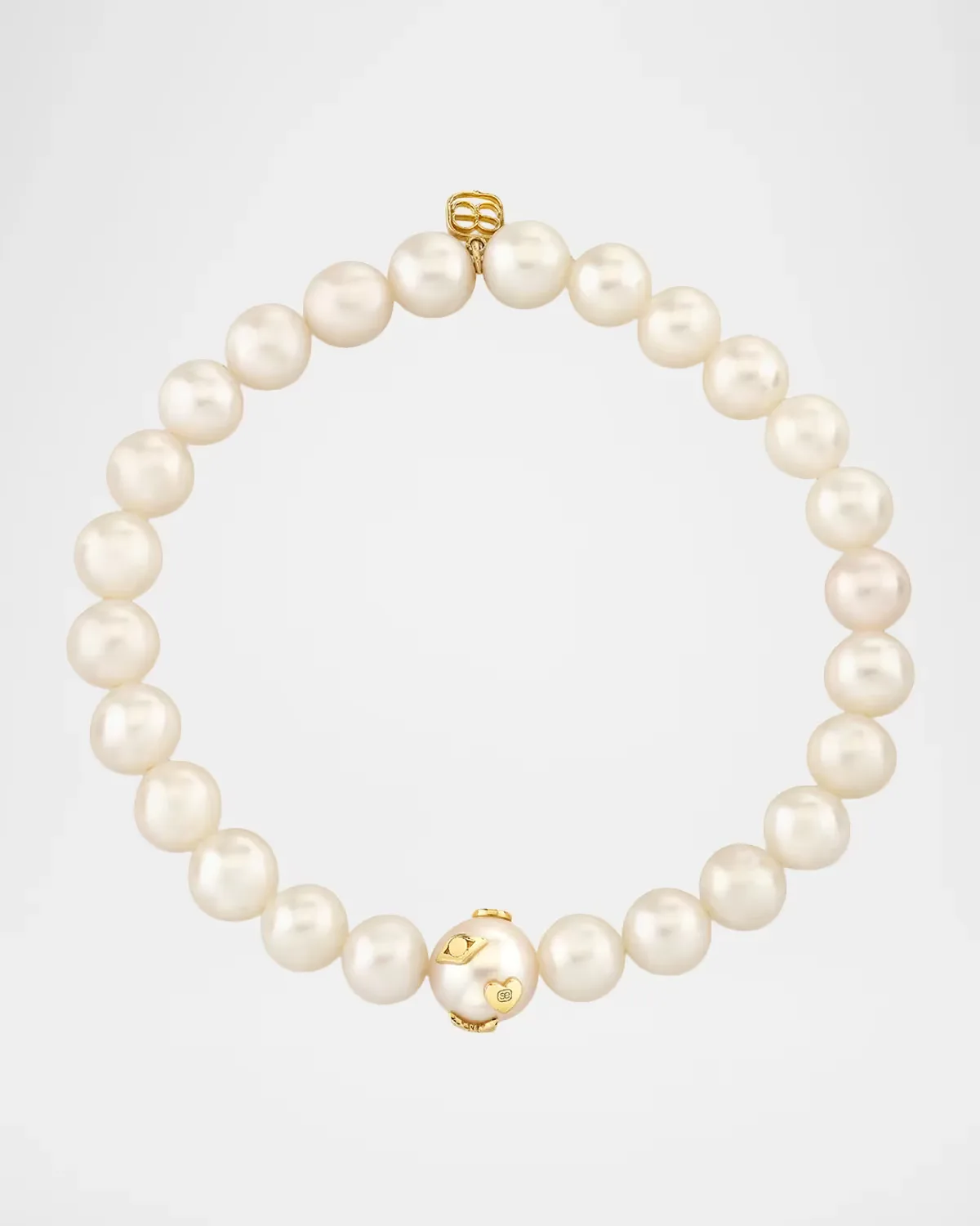 14K Gold 7mm Freshwater Pearl Beaded Bracelet with Icons