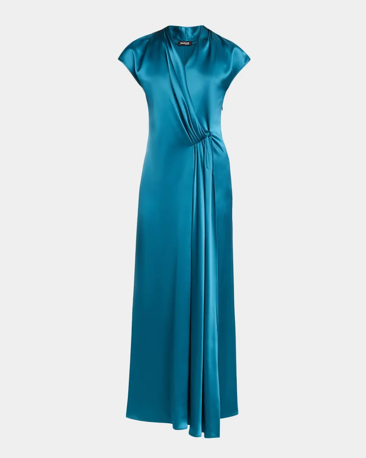 Cap-Sleeve Pleated Satin Wrap Maxi Dress by Kiton