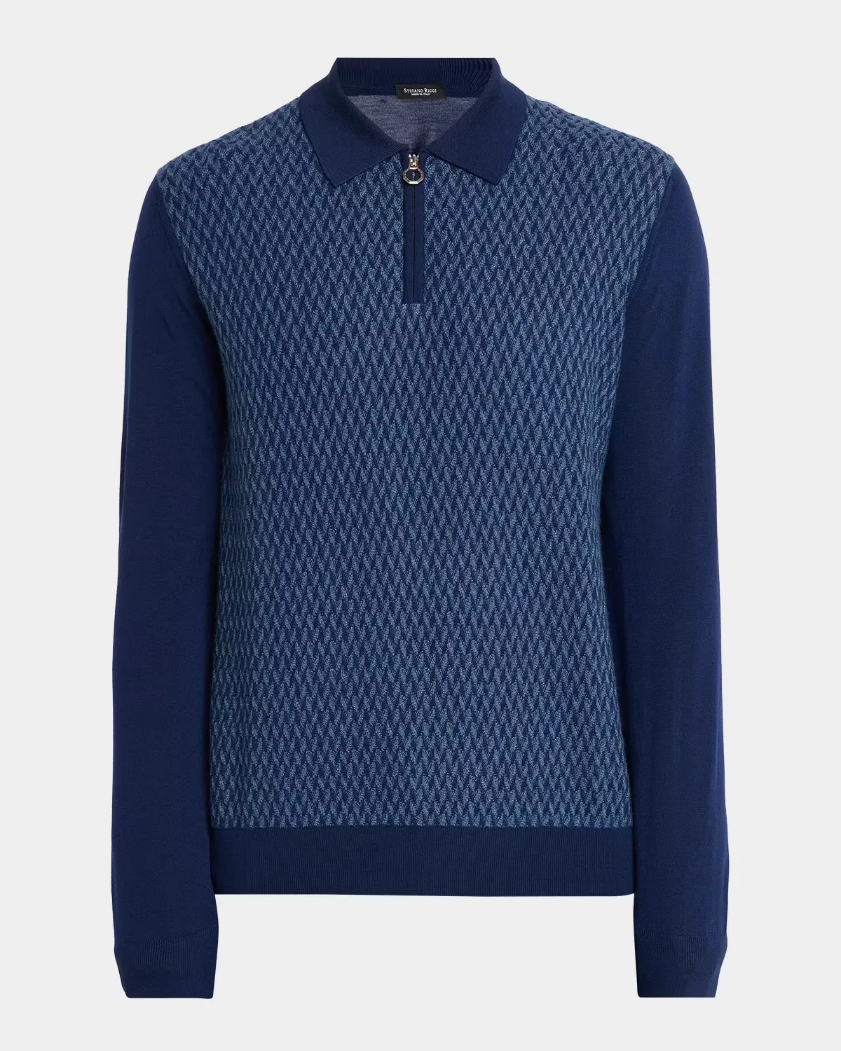 Wool & Silk Jacquard Quarter-Zip Polo Sweater by Stefano Ricci