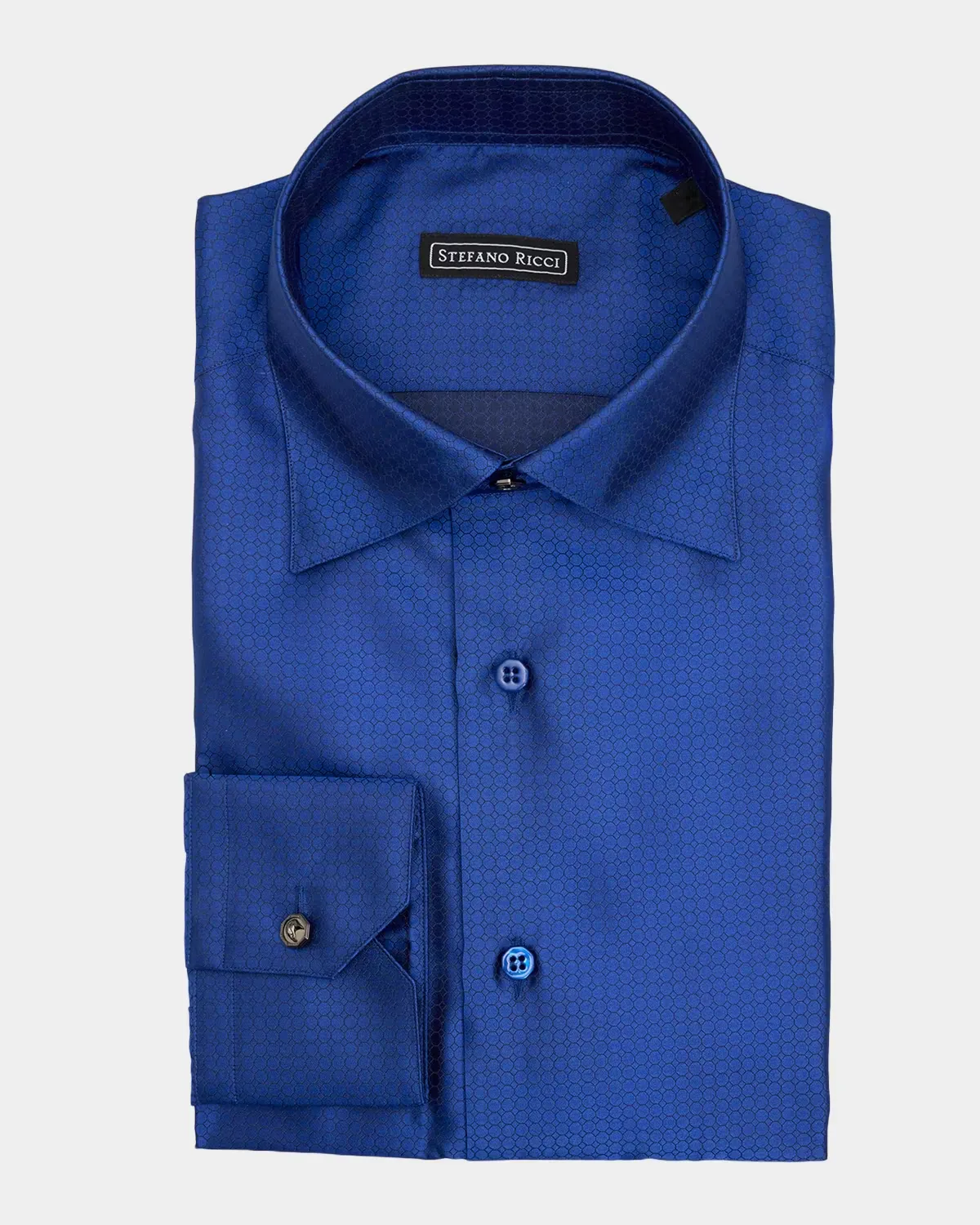 Micro-Hexagon-Print Silk Dress Shirt by Stefano Ricci