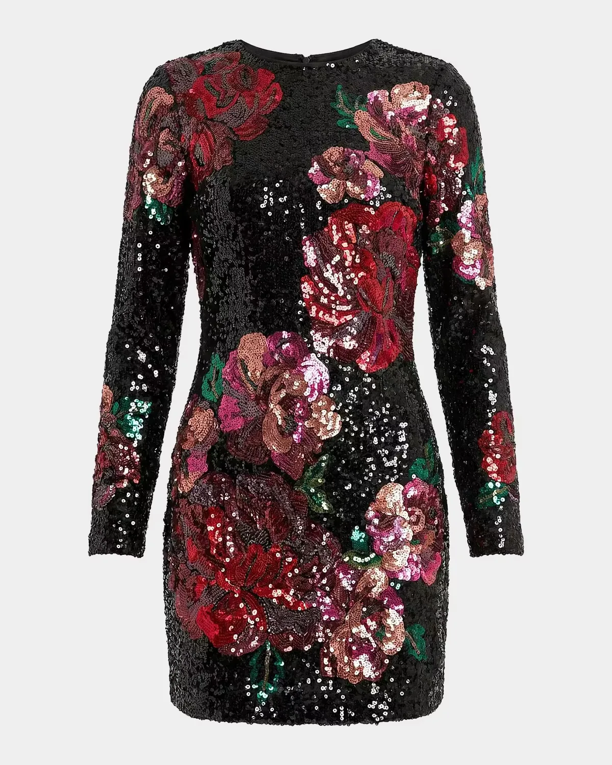 Sequin Floral Long-Sleeve Fitted Mini Dress by M.A.C.