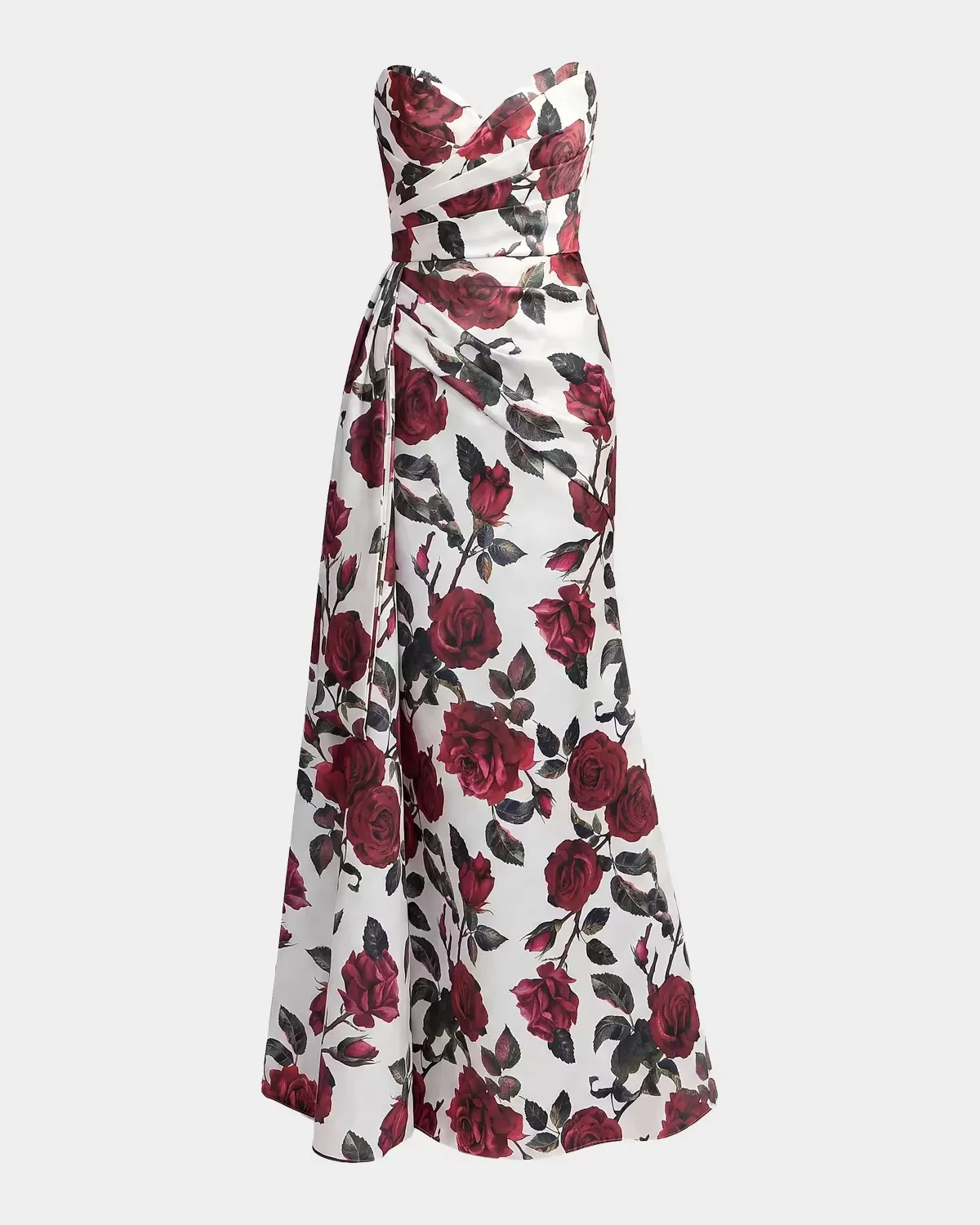 Floral Satin Strapless Gown by M.A.C.