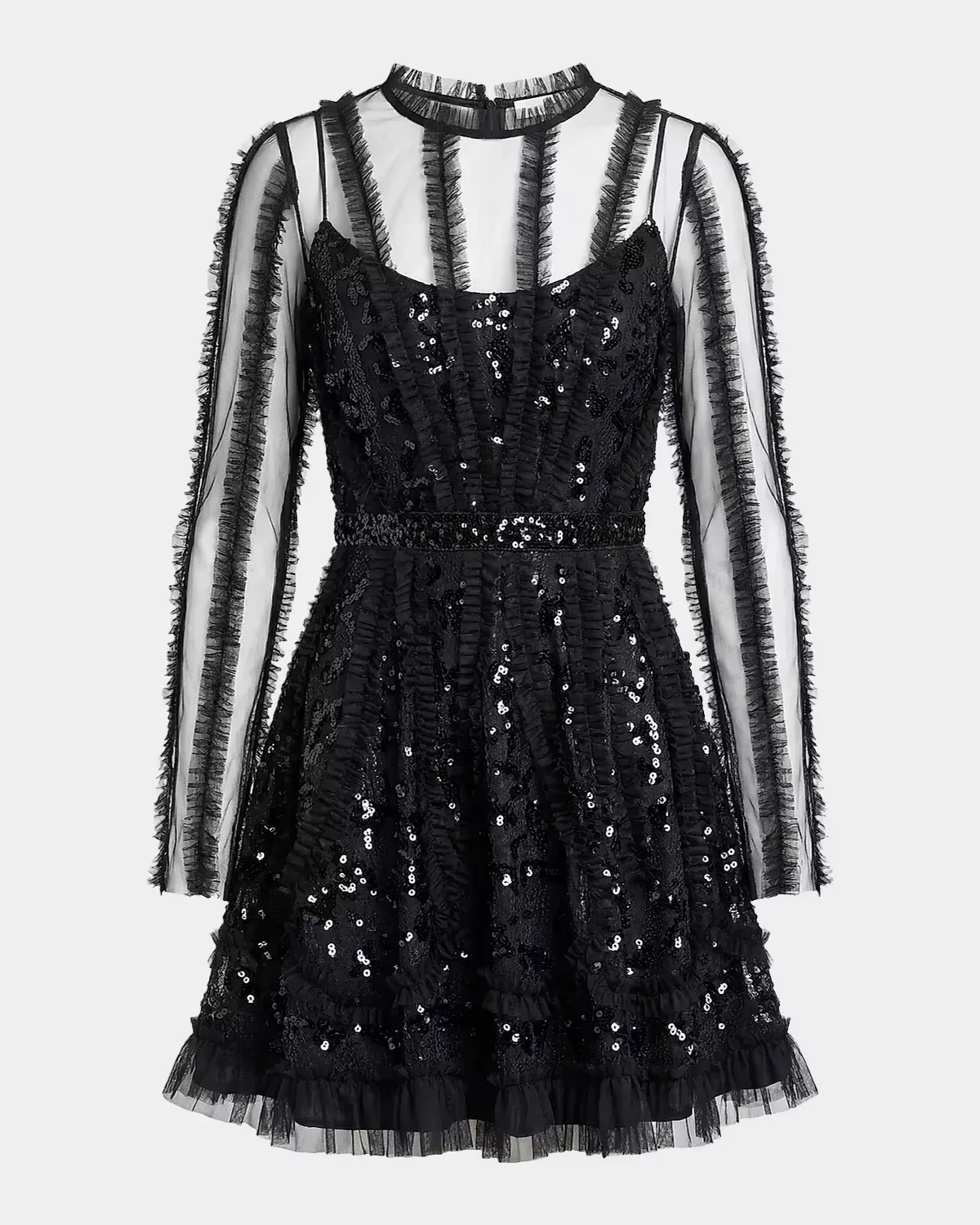 Mesh Lace Ruffled Mini Dress by M.A.C.