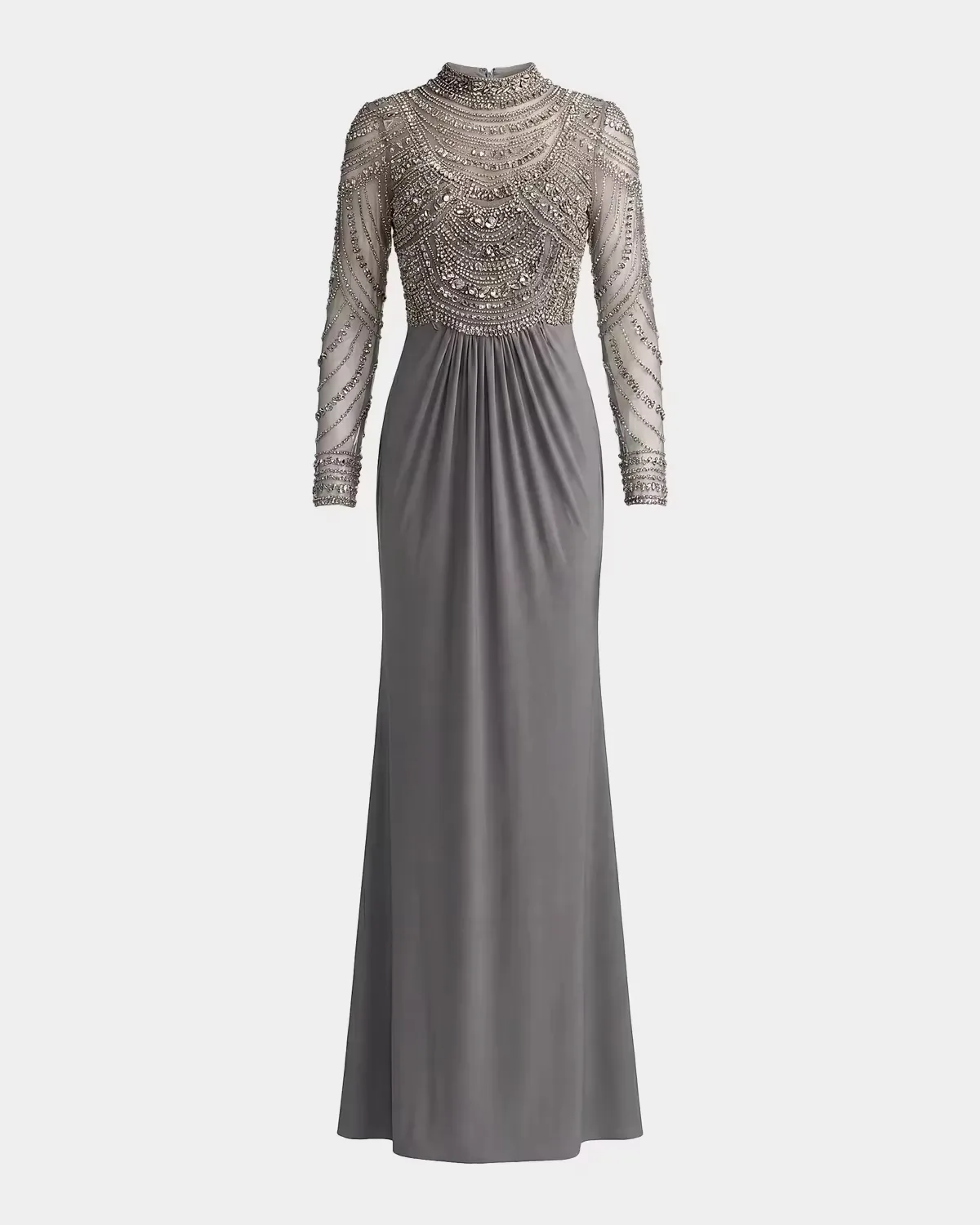 Beaded Jersey Long-Sleeve Gown by M.A.C.