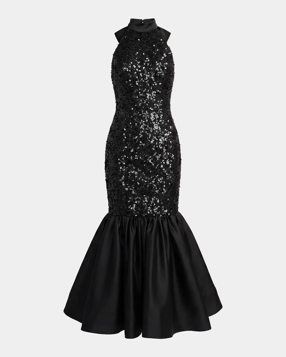 Sequined Lace-Satin Halter Mermaid Midi Dress by M.A.C.