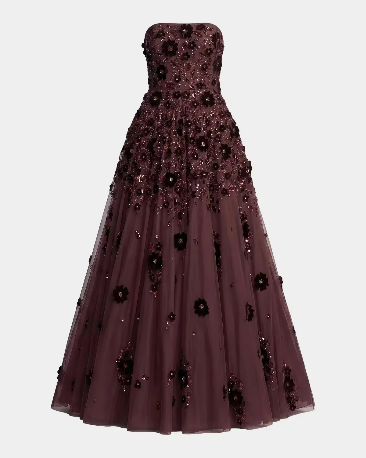 Strapless Floral Beaded Mesh Gown by M.A.C.