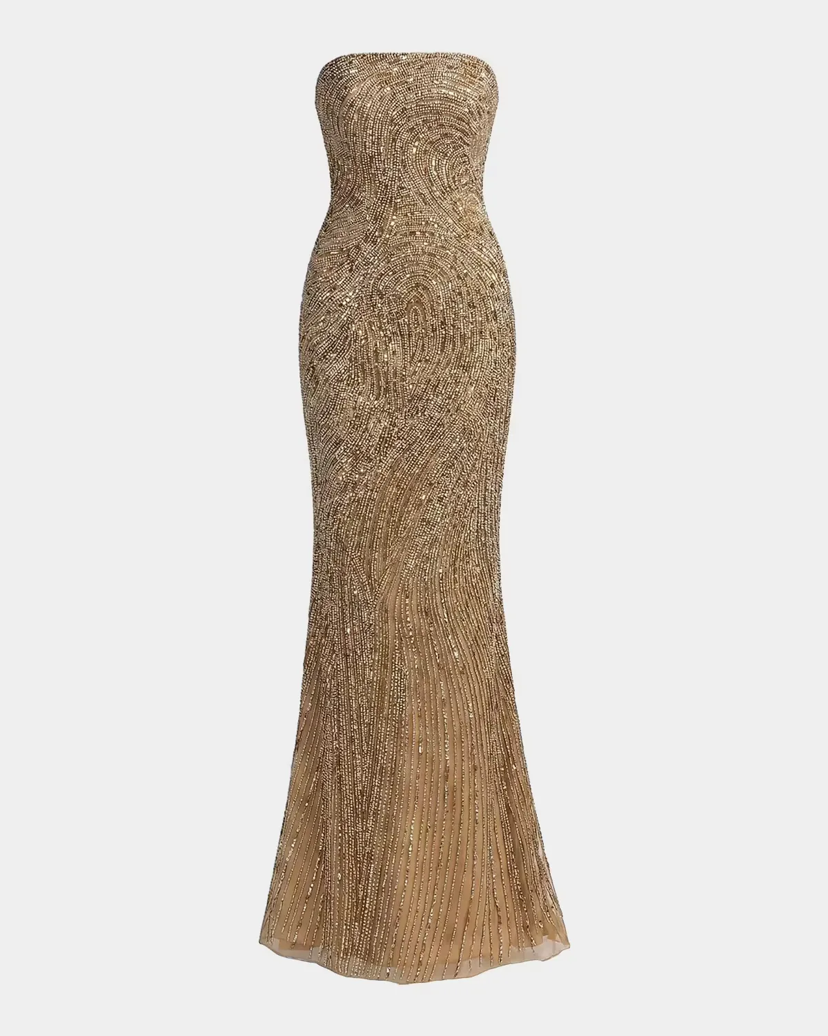 Embellished Mesh Strapless Column Gown