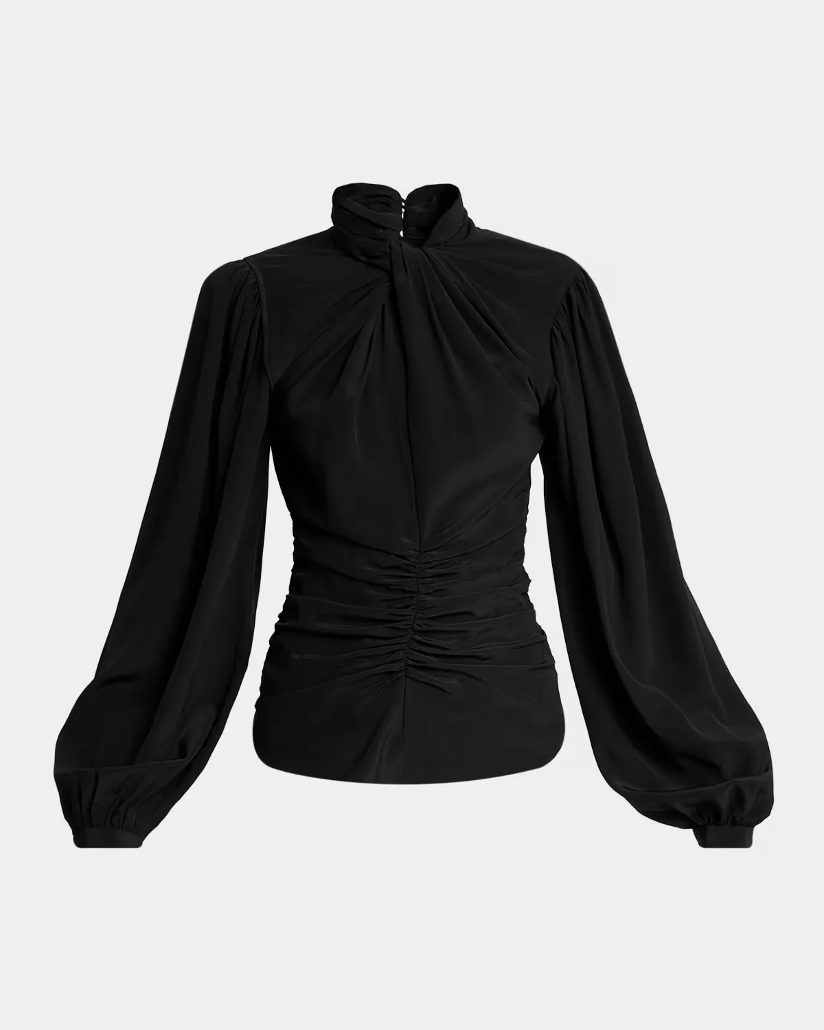 Depsona Twisted Keyhole Long-Sleeve Silk Blouse