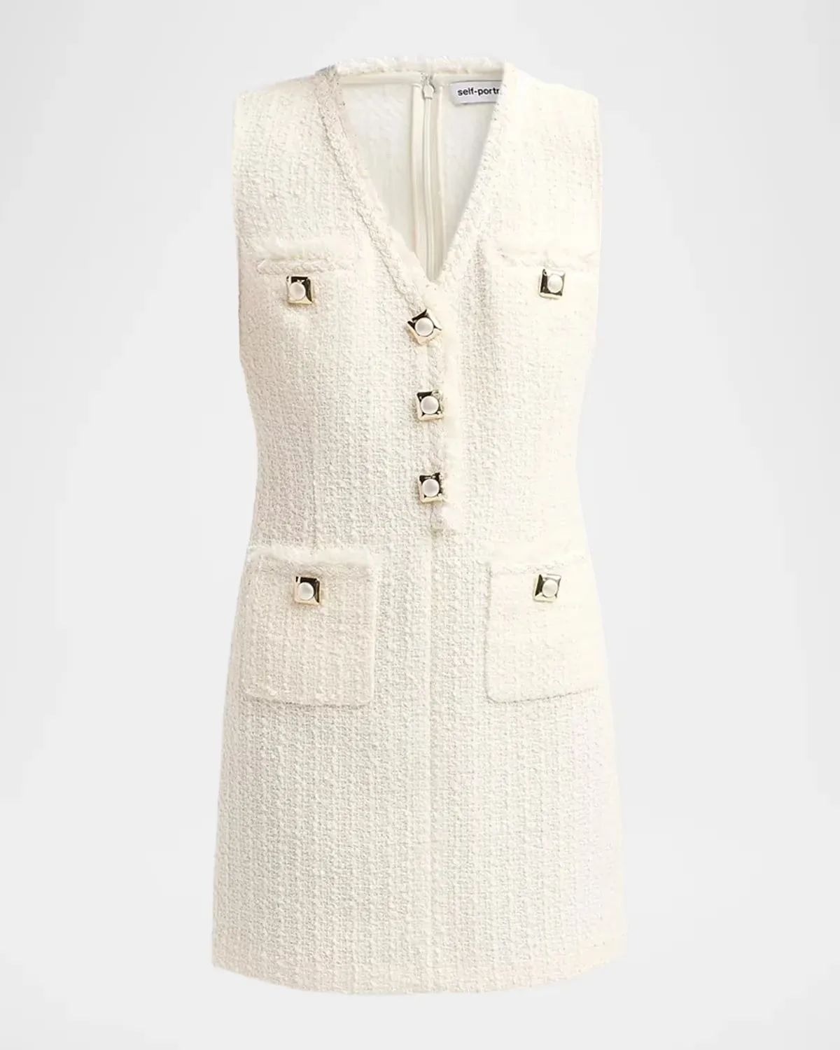 Bouclé V-Neck Shift Mini Dress by Self Portrait