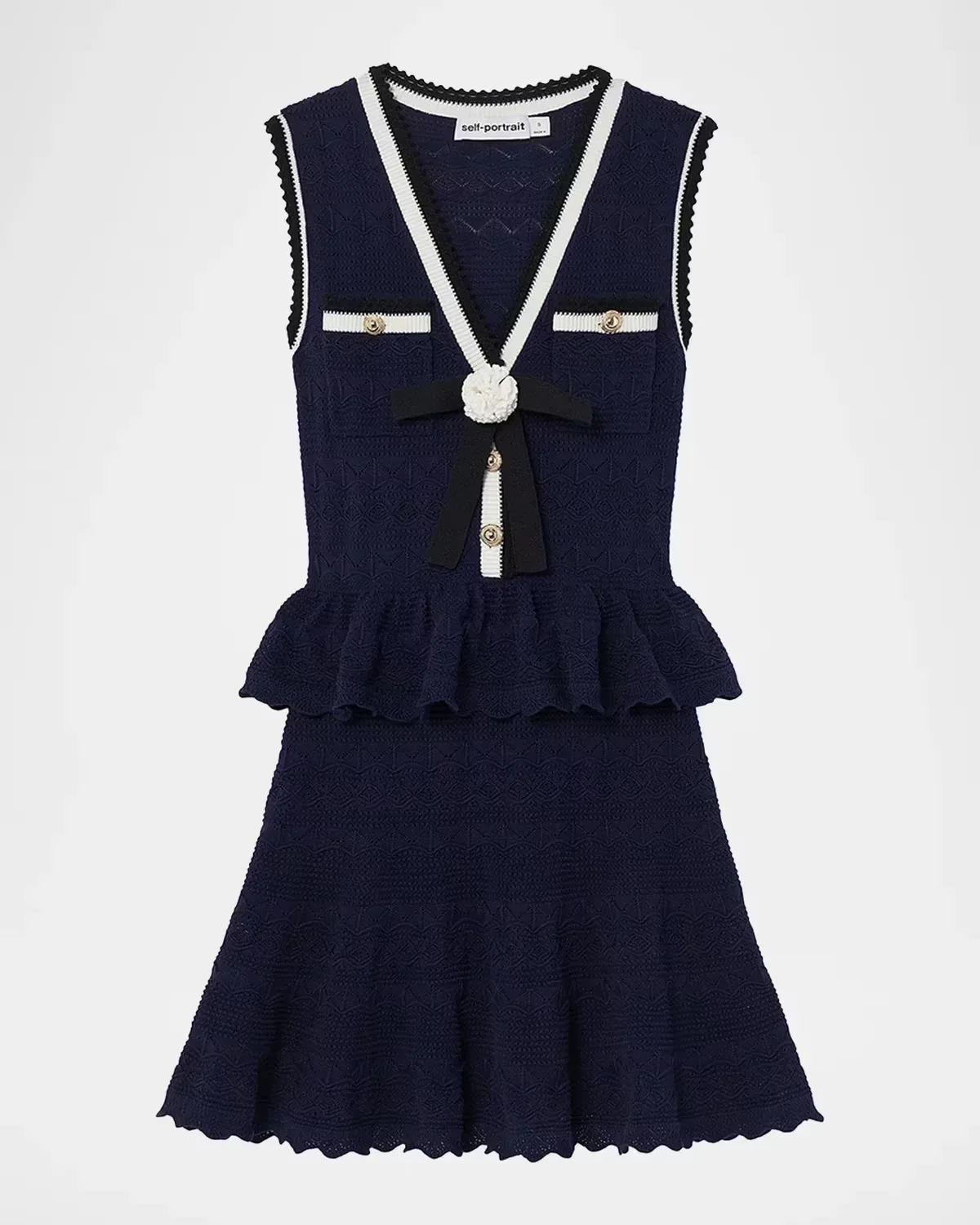 Pointelle Knit Peplum Mini Dress by Self Portrait