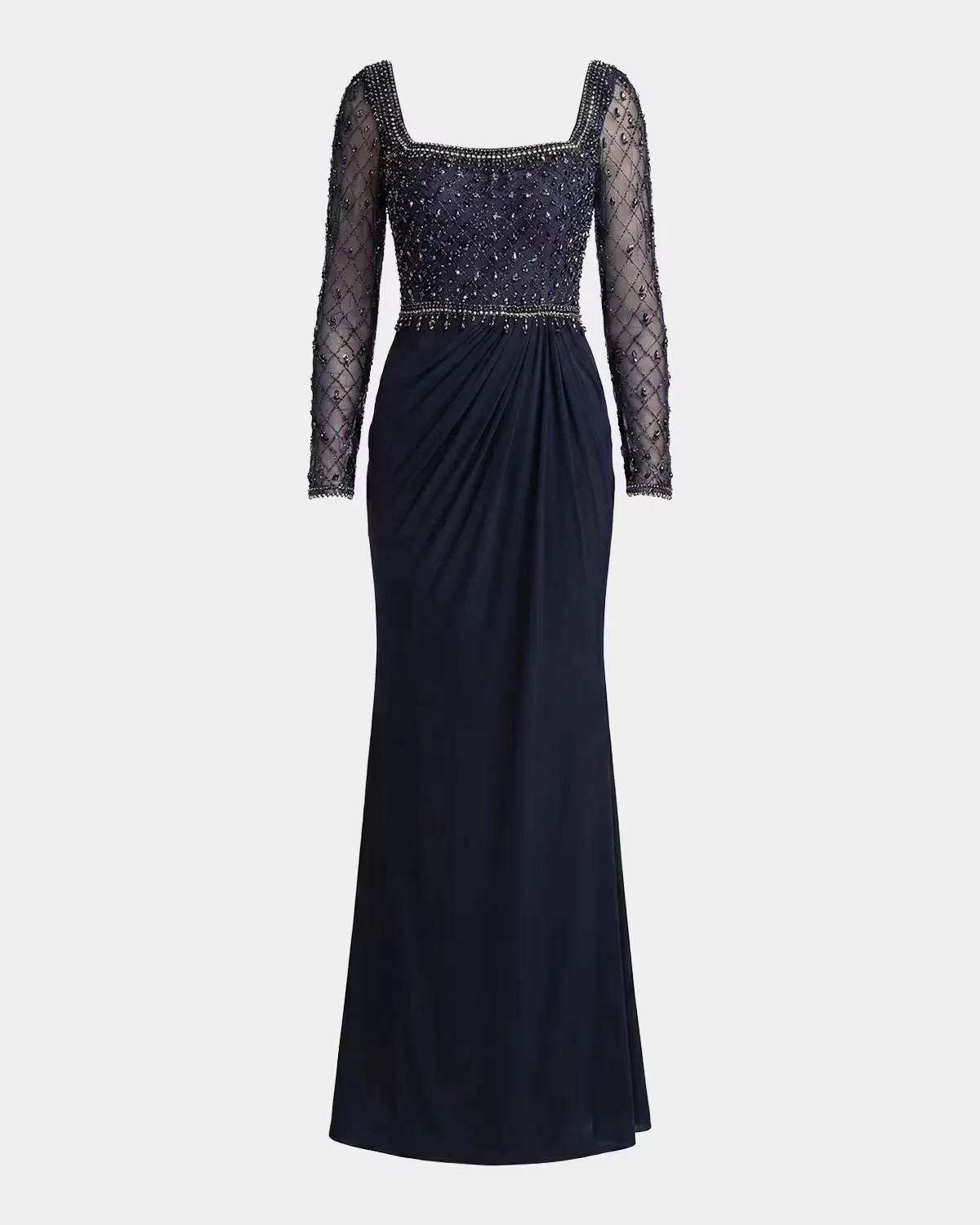 Beaded Square-Neck Jersey Column Gown by M.A.C.