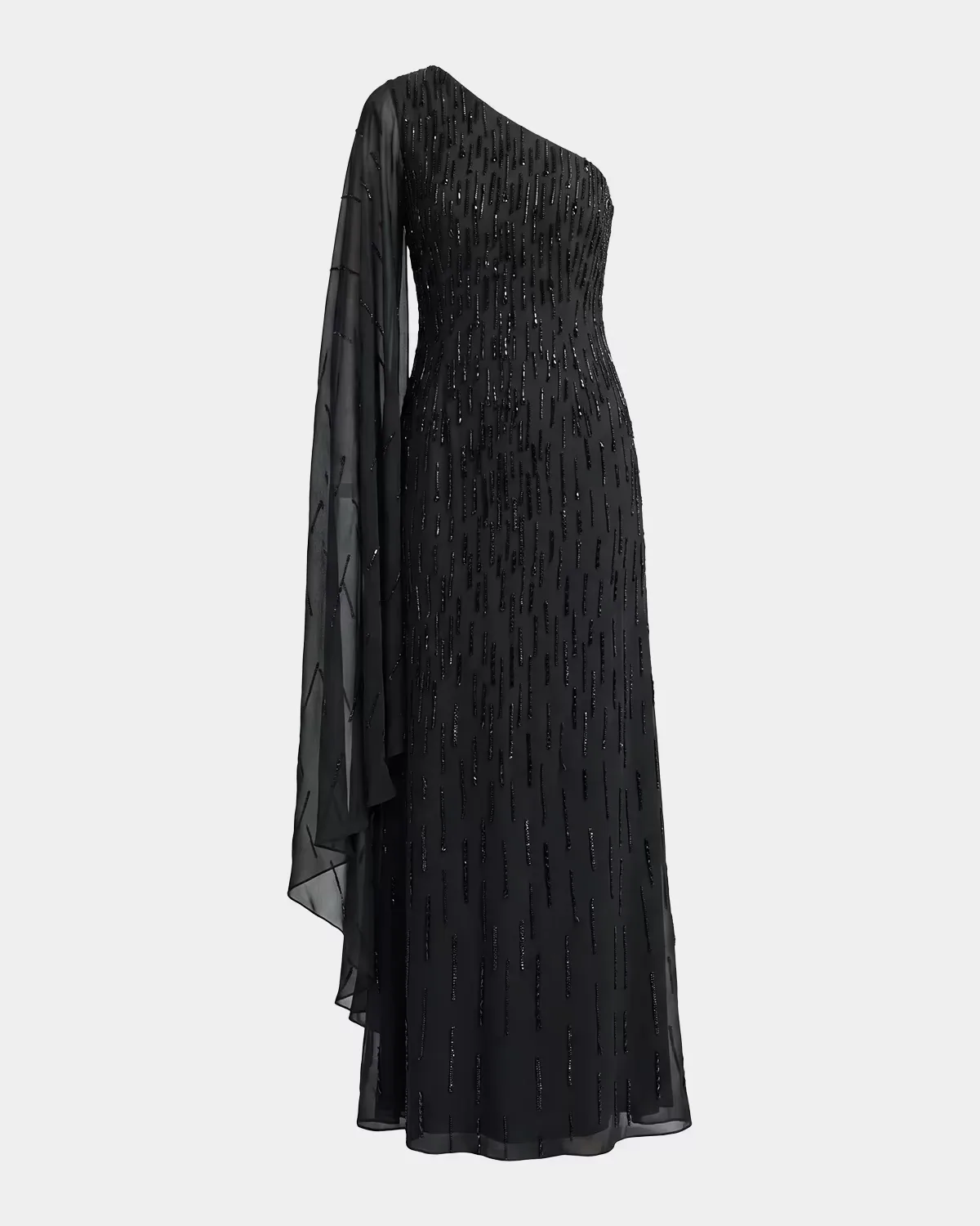 Beaded Mesh One-Sleeve Column Gown by M.A.C.