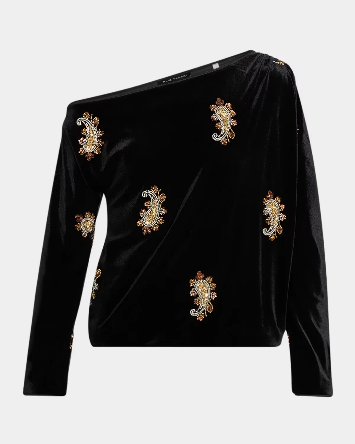 Beaded Paisley Off-Shoulder Velvet Top by Elie Tahari