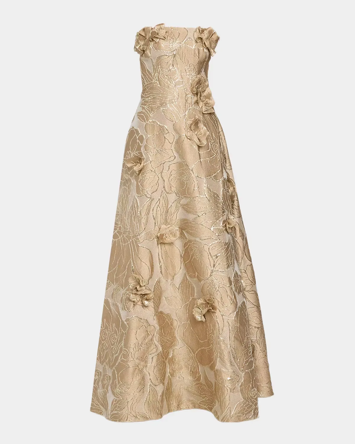 Strapless 3D Floral Gown by Rene Ruiz Collection