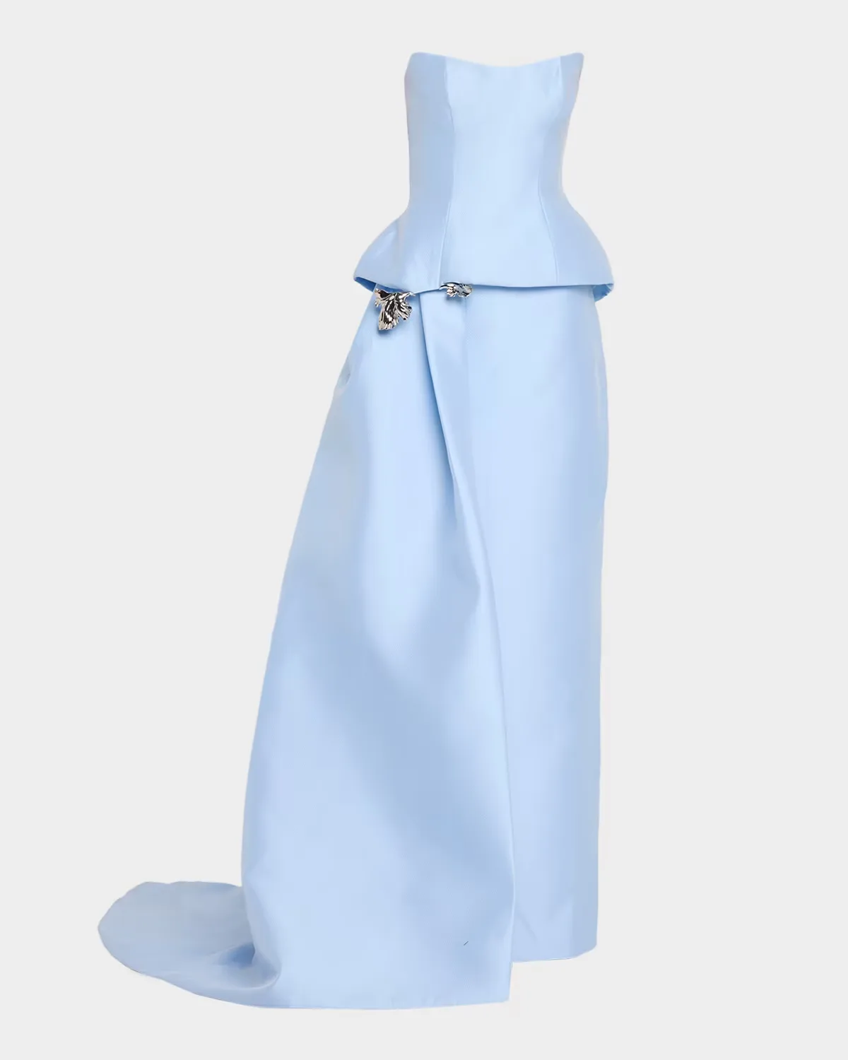 Strapless Mikado Pique Peplum Drape Gown by Monique Lhuillier