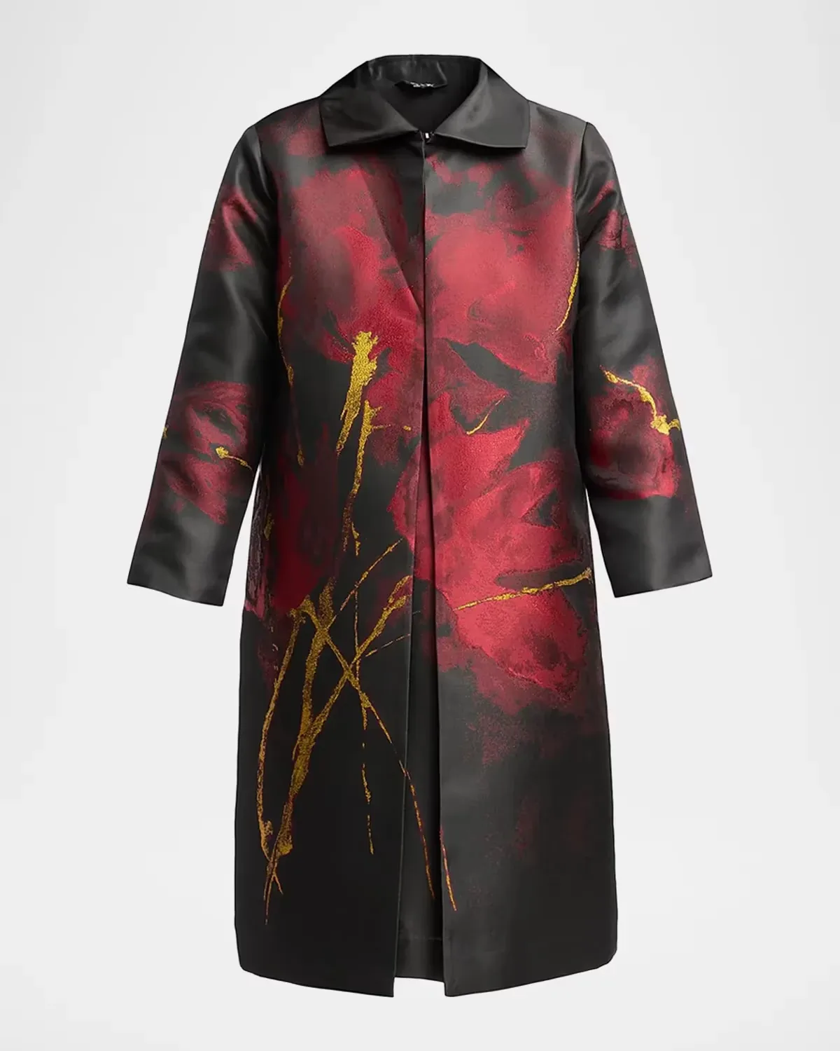 Metallic Floral Jacquard Longline Jacket by Misook