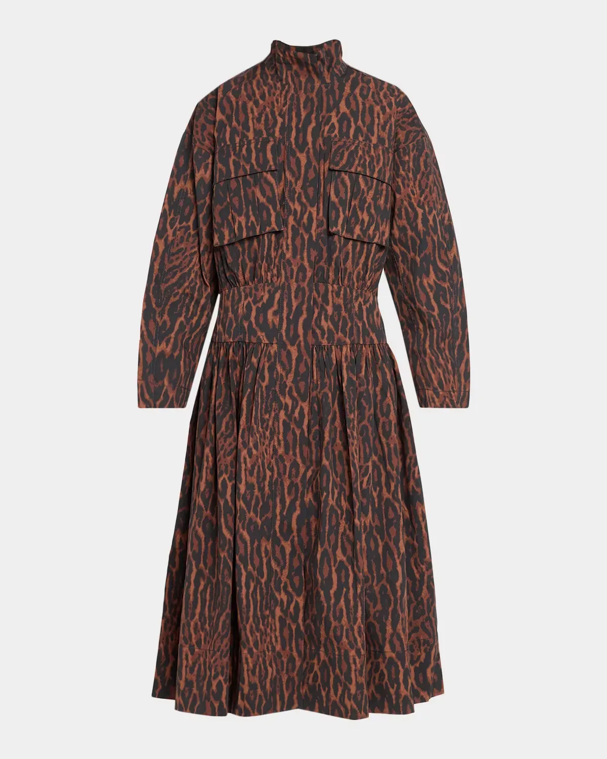 Printed Stretch Cotton-Blend Utility Midi Dress by GANNI
