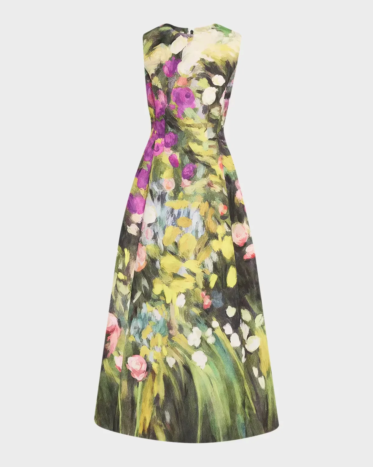 Sleeveless Abstract Garden Faille Midi Cocktail Dress by Oscar de la Renta