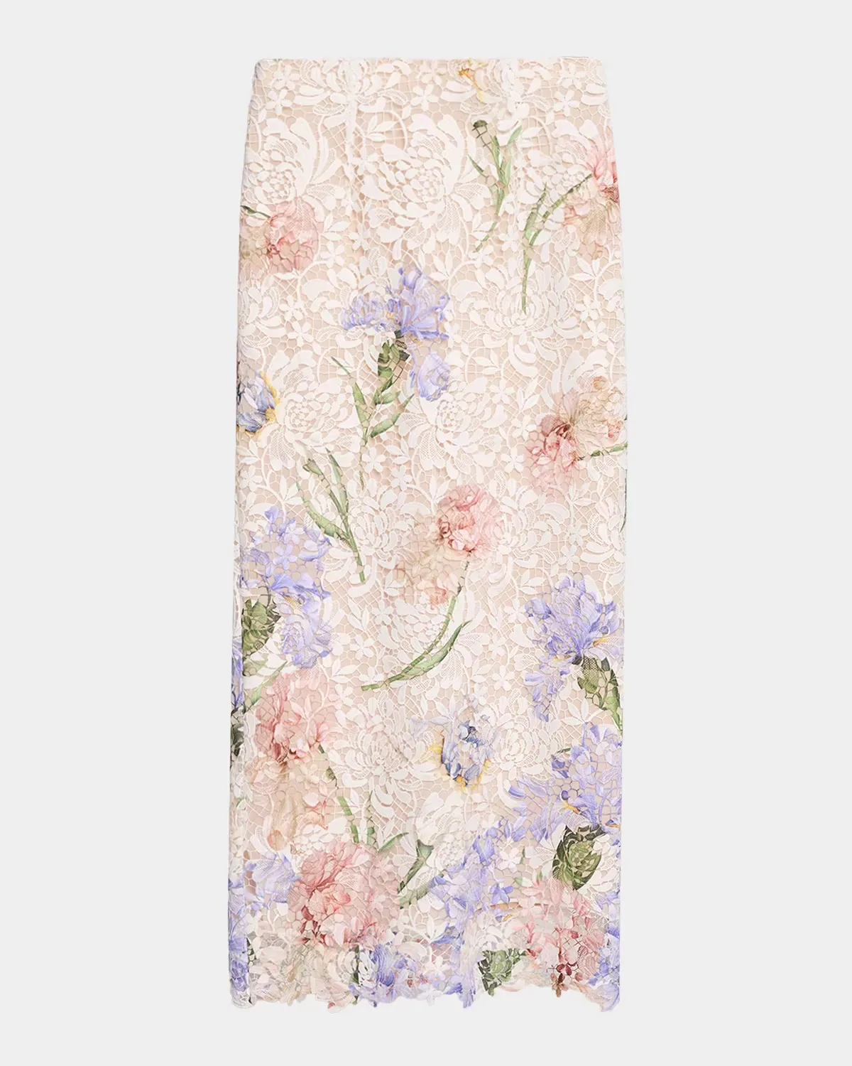 Iris Degrade Print Guipure Lace Midi Skirt by Oscar de la Renta