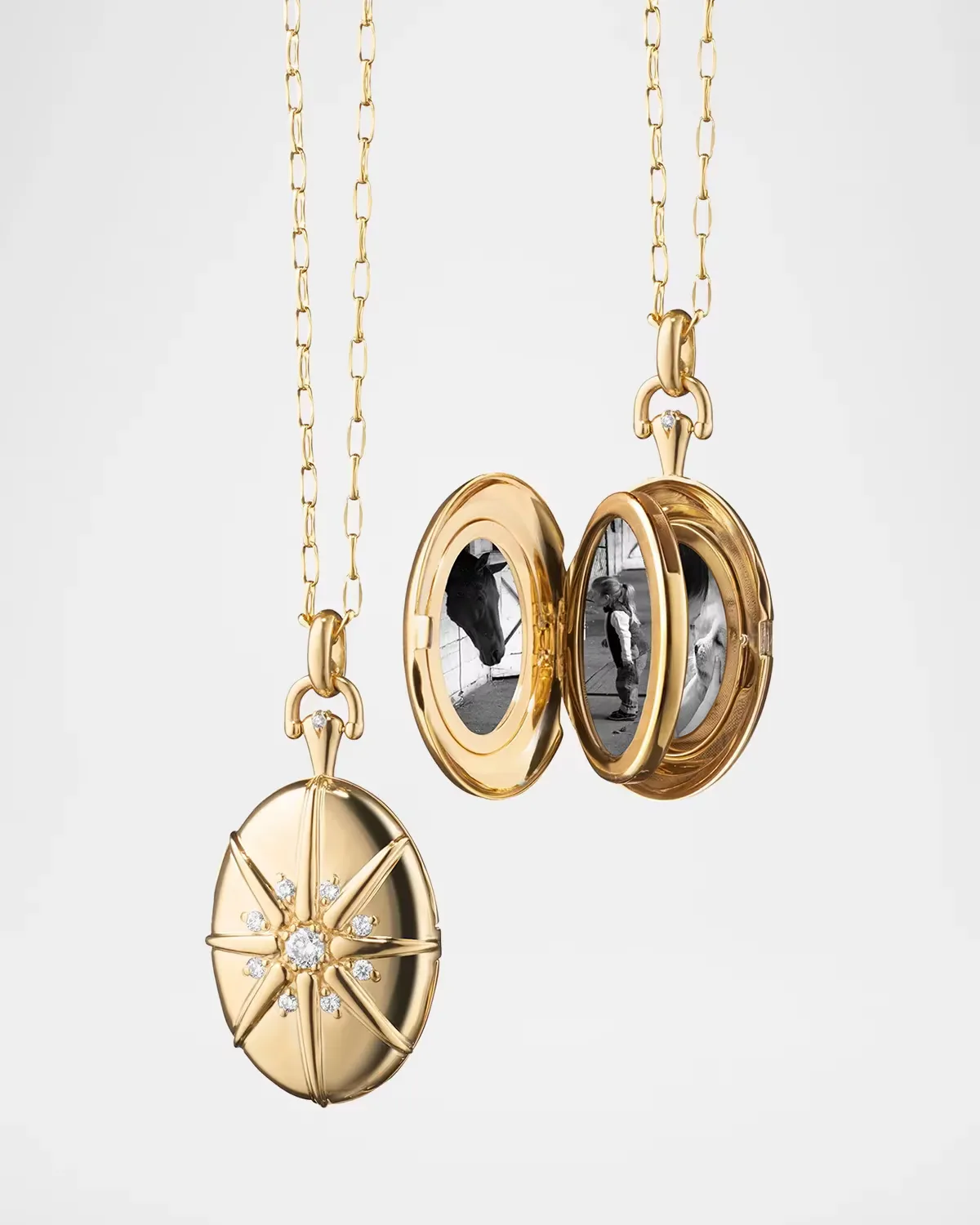Four Image Midi 18K Gold Starburst Locket Necklace with Diamonds by Monica Rich Kosann